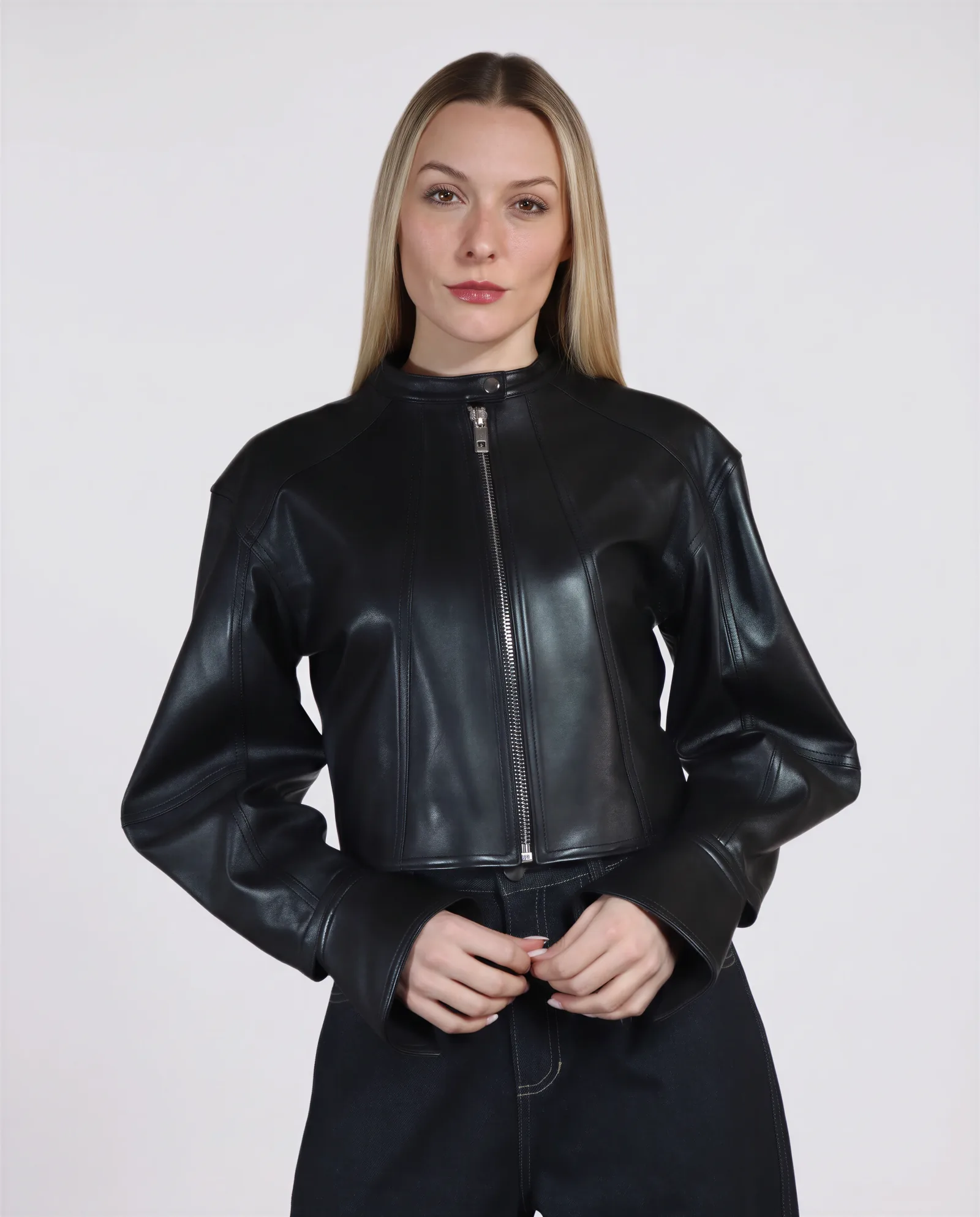 AYERBE Balloon Sleeve Leather Jacket – vista alternativa