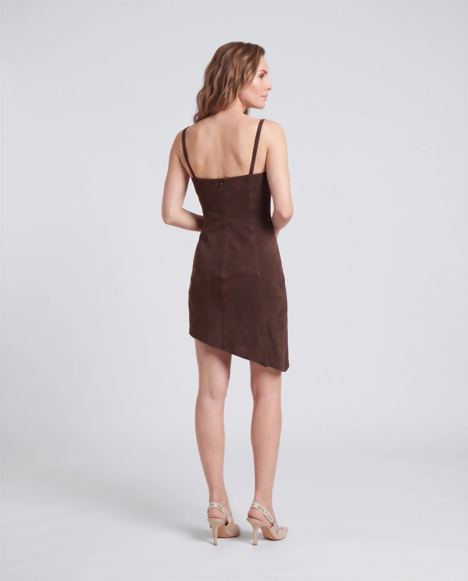 BEGONIA Asymmetric Suede Strap Dress 3