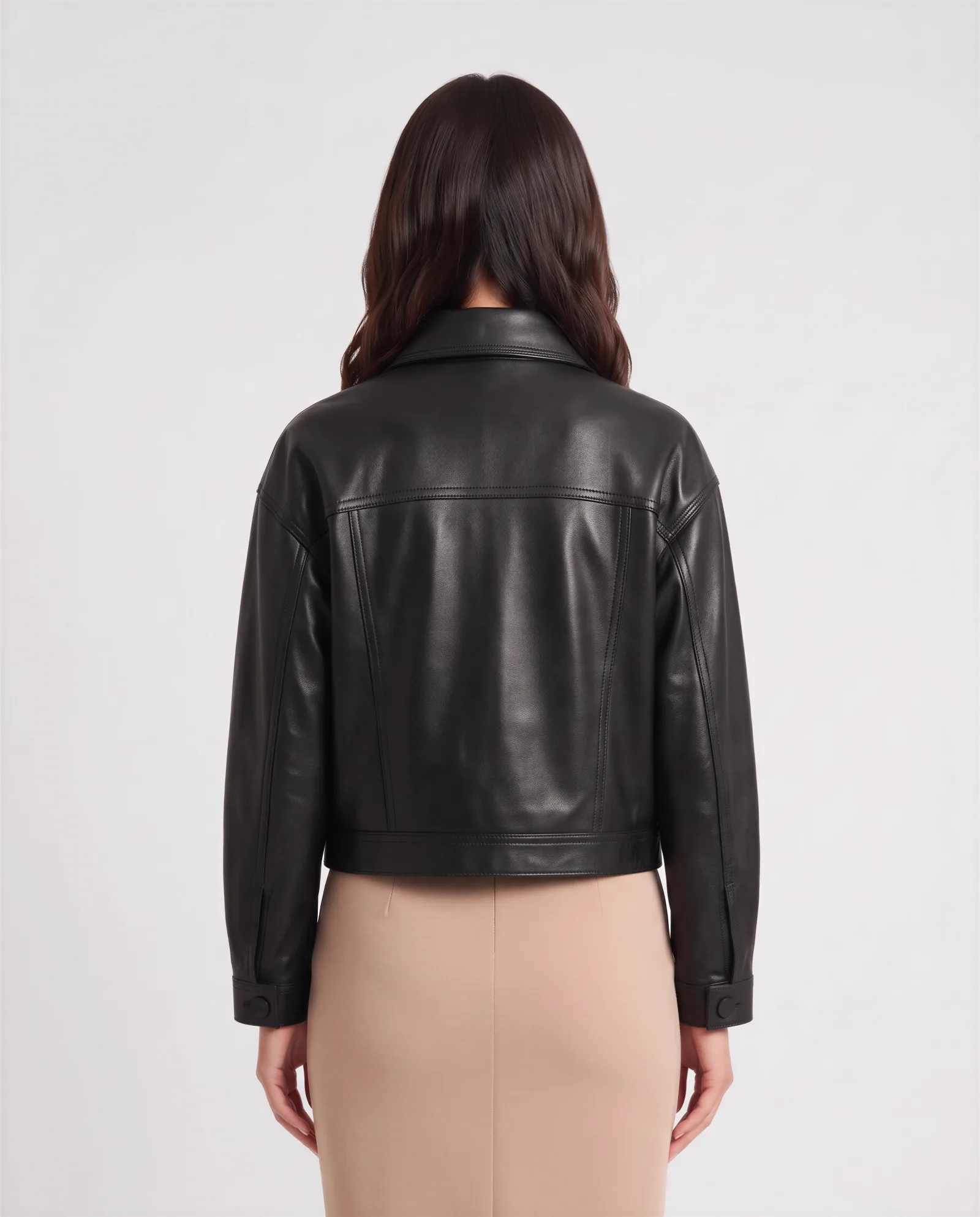 GIANNA Mitered Collar Relaxed Leather Jacket 3
