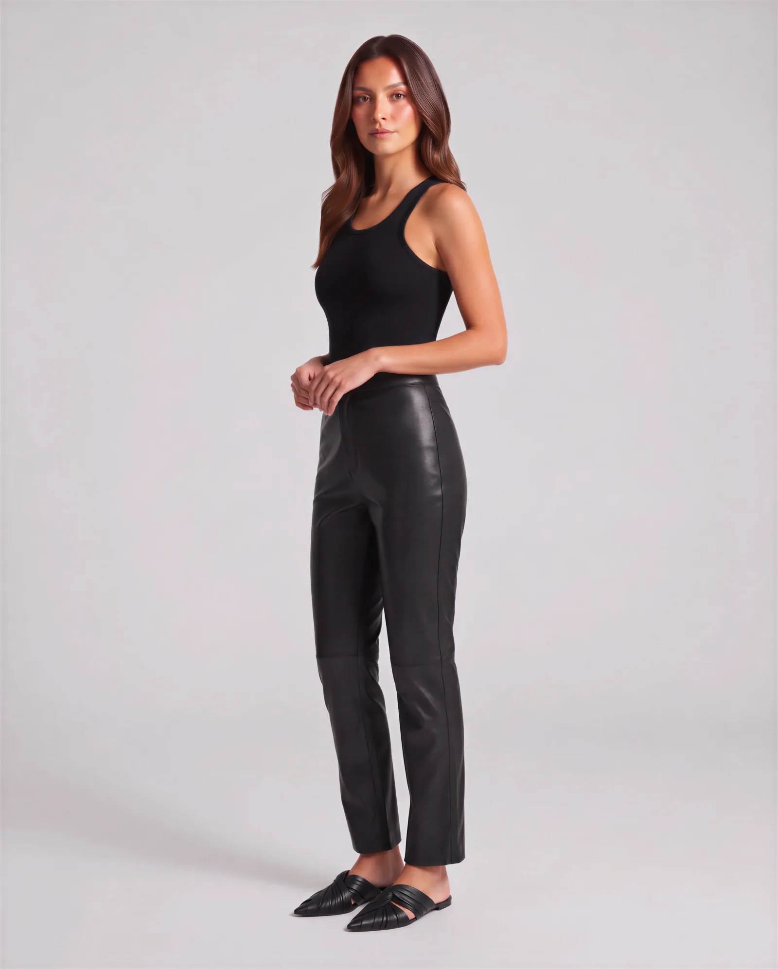 MOTTO Bootcut Stretch Leather Ankle Pants – vista alternativa