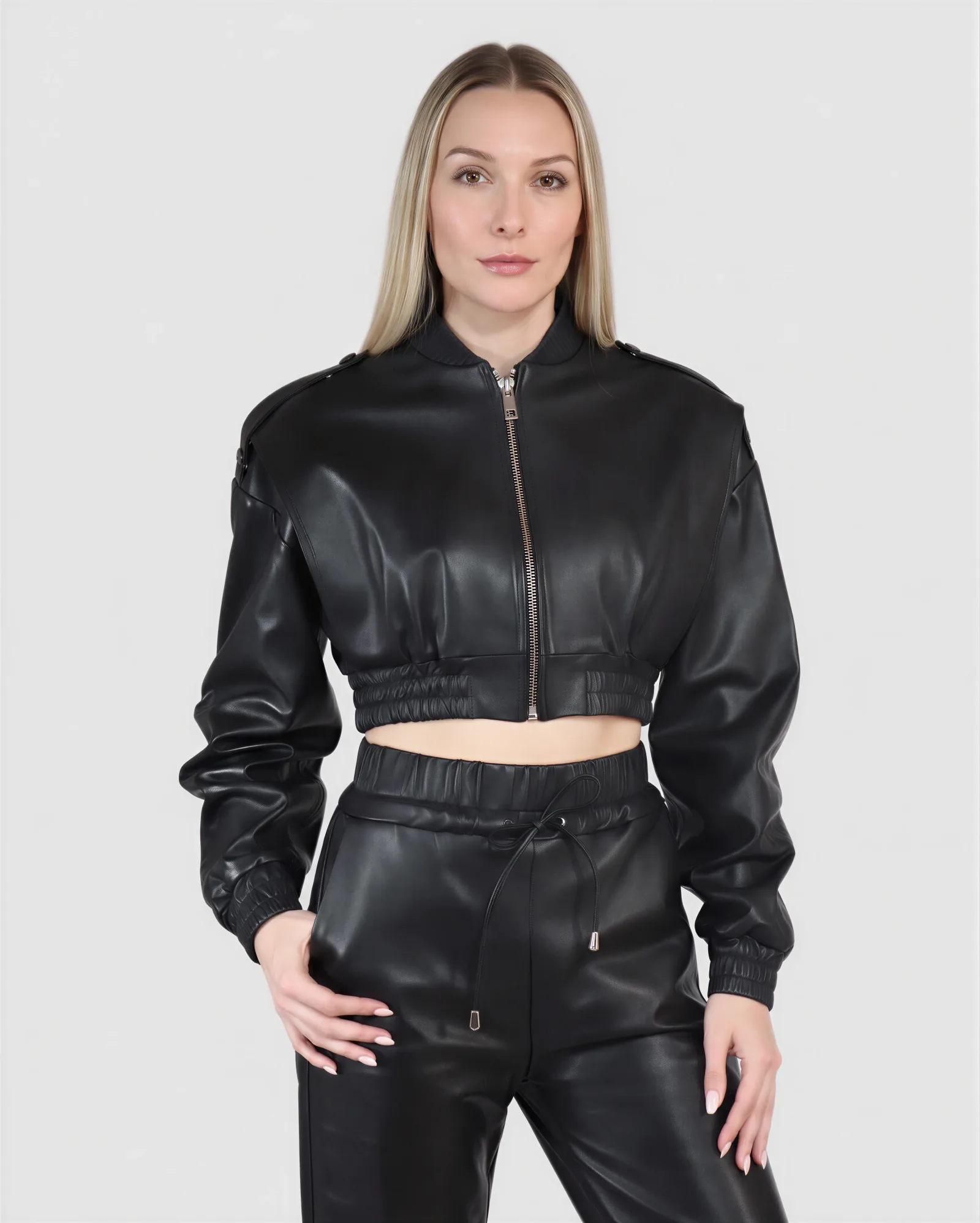 THONET Cropped Bomber Leather Jacket 1