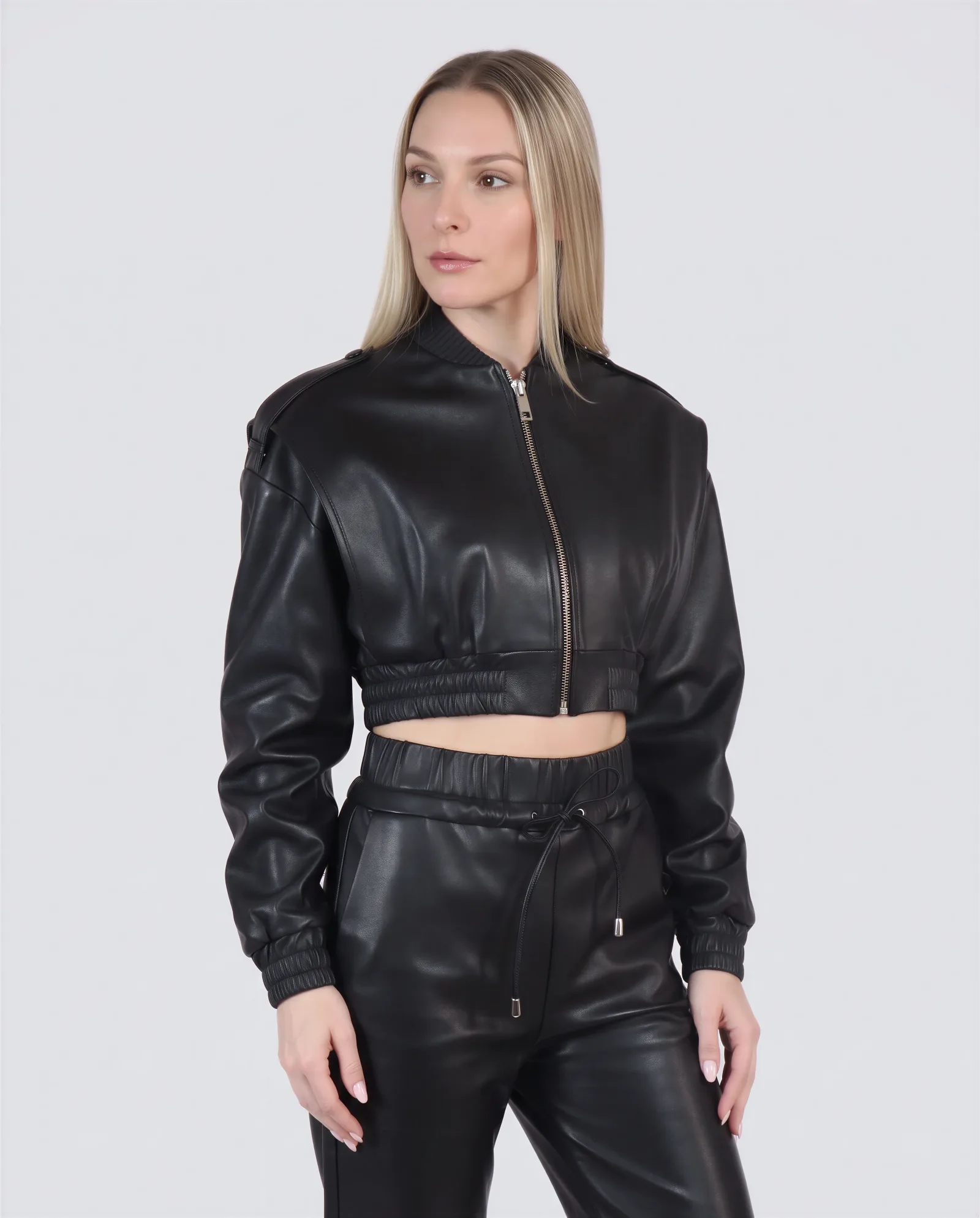 THONET Cropped Bomber Leather Jacket 2