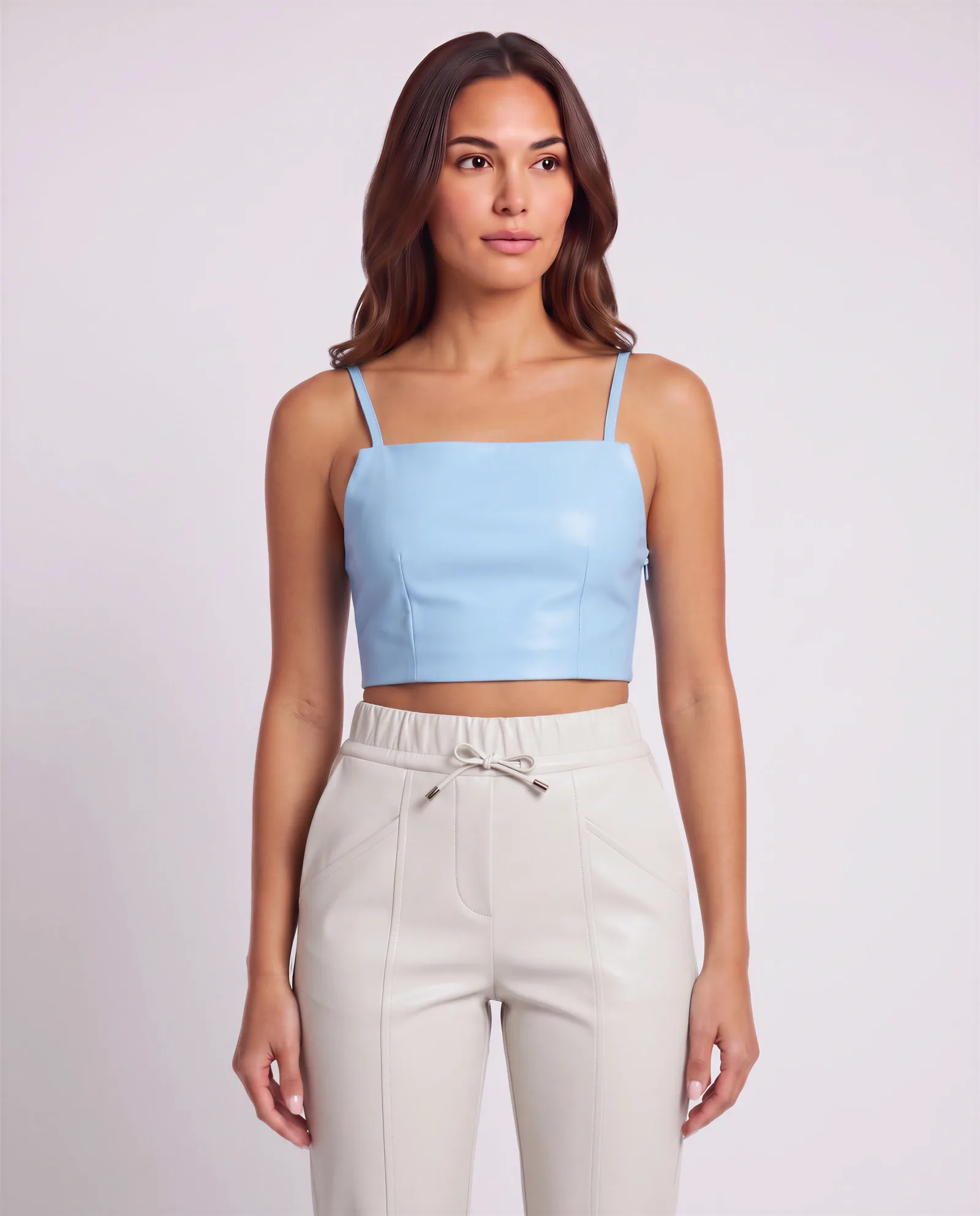LEON Cropped Leather Strap Top 8