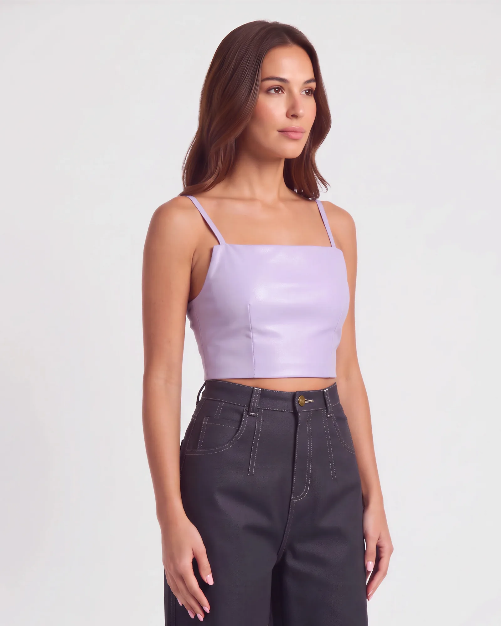 LEON Cropped Leather Strap Top 12