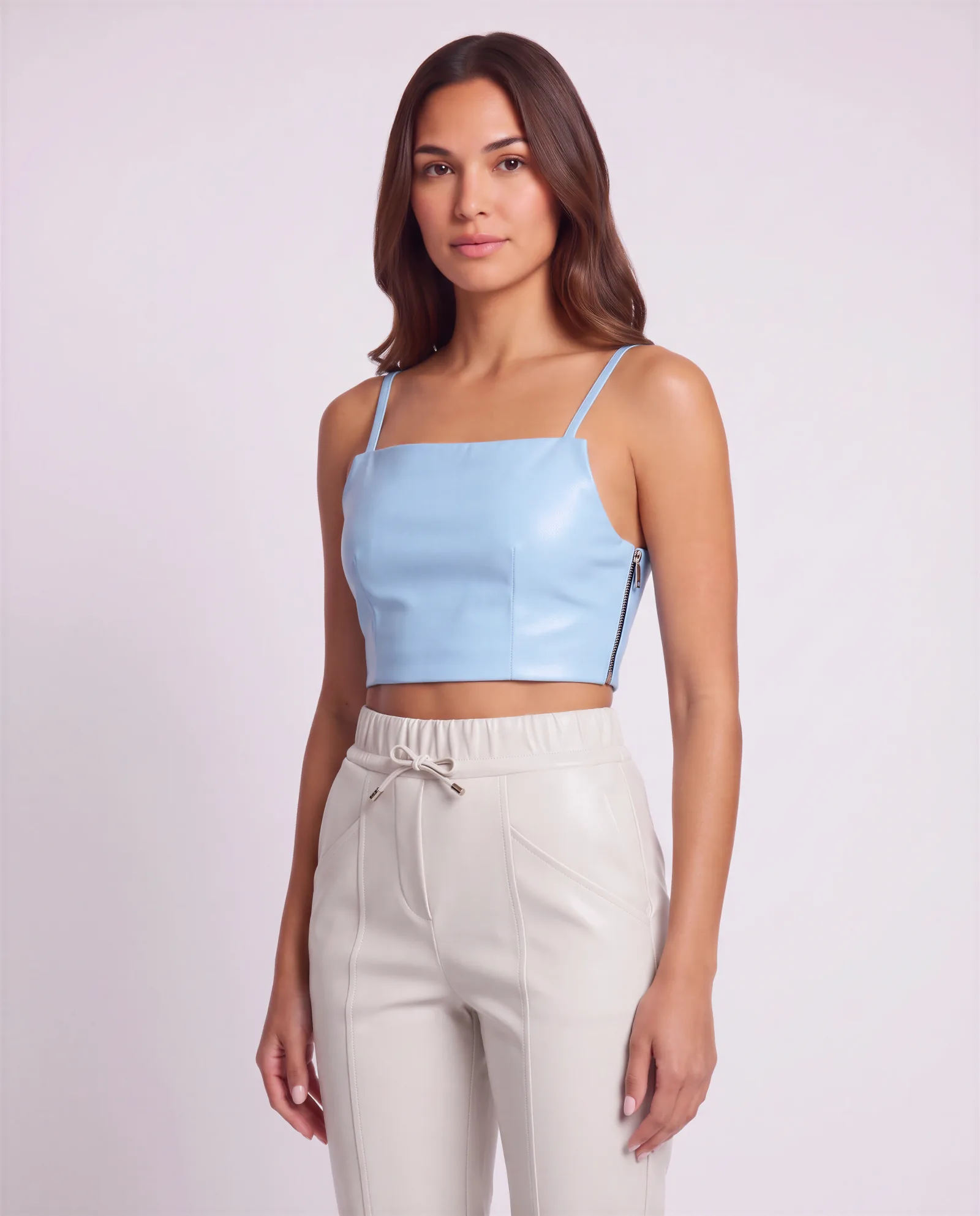 LEON Cropped Leather Strap Top 7