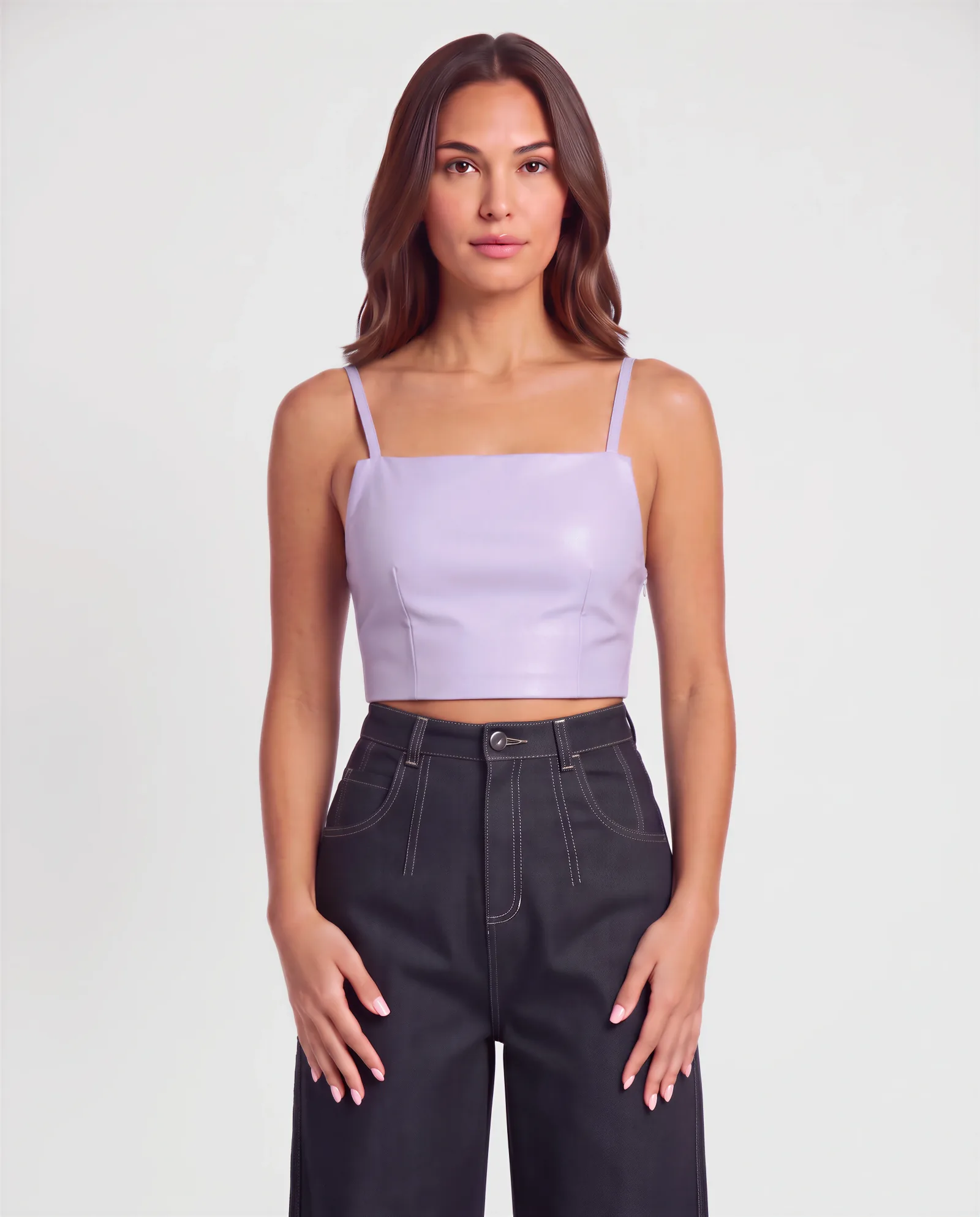 LEON Cropped Leather Strap Top 10