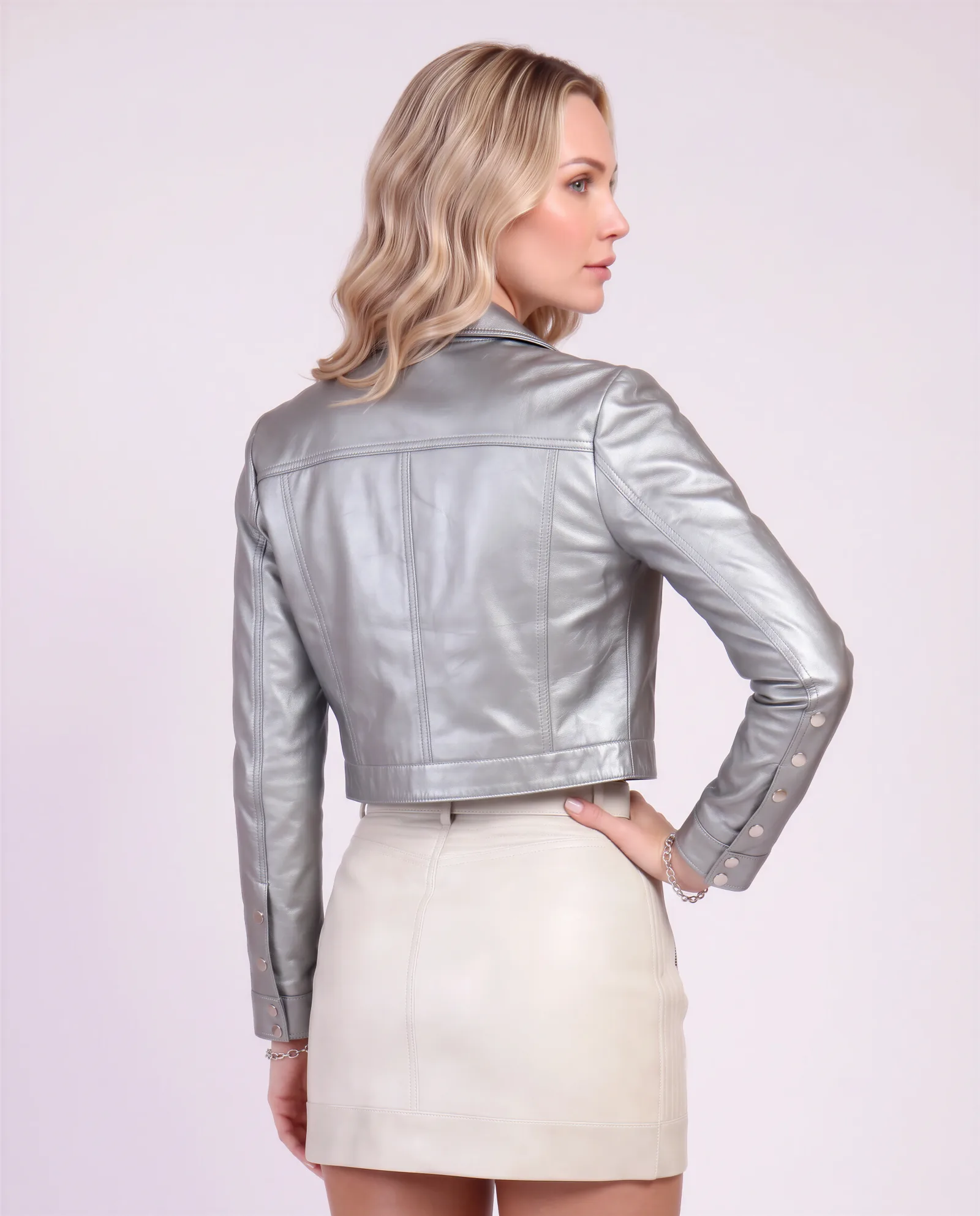 JANIS Cropped Snap Wrinkled Leather Jacket 3