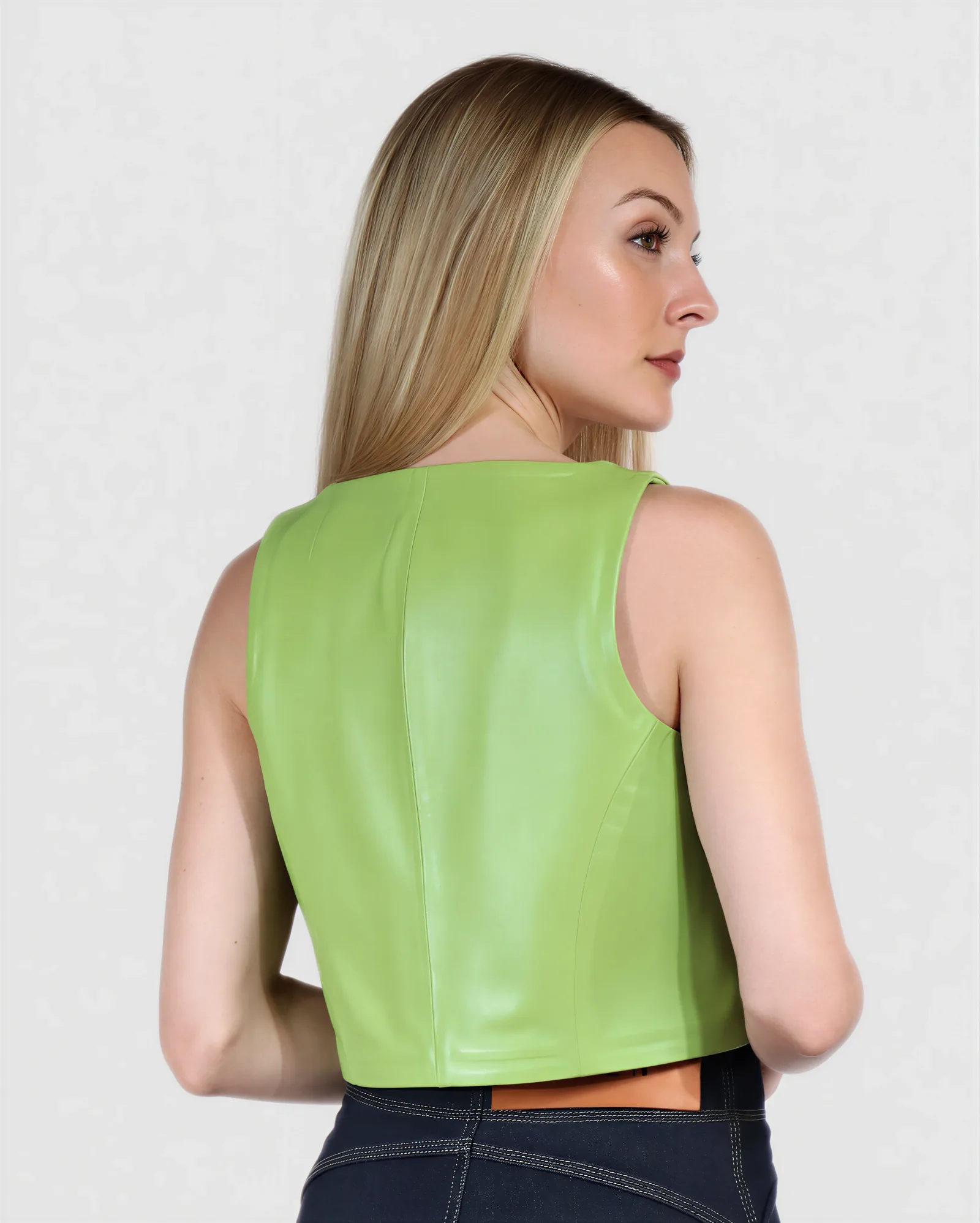 MILEY Cropped Snap Leather Vest 3
