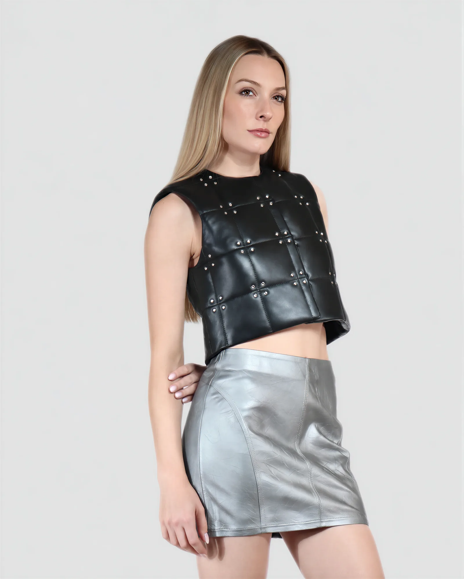 TINA Crystal Studded Leather Vest 4
