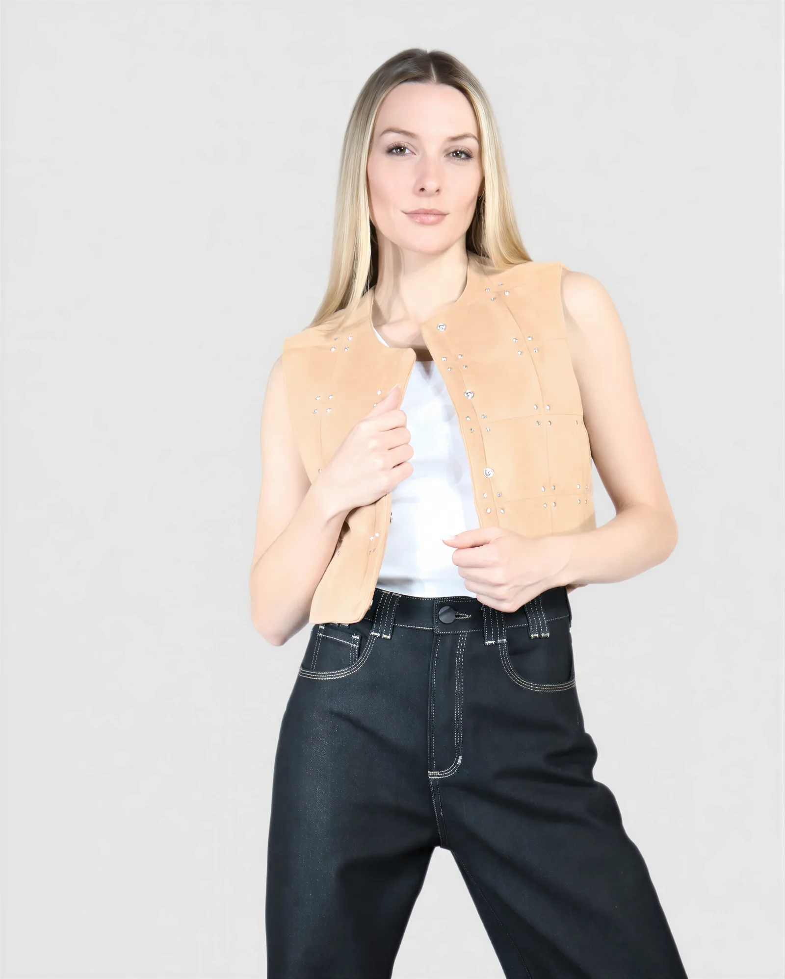 TINA Crystal Studded Suede Vest 4