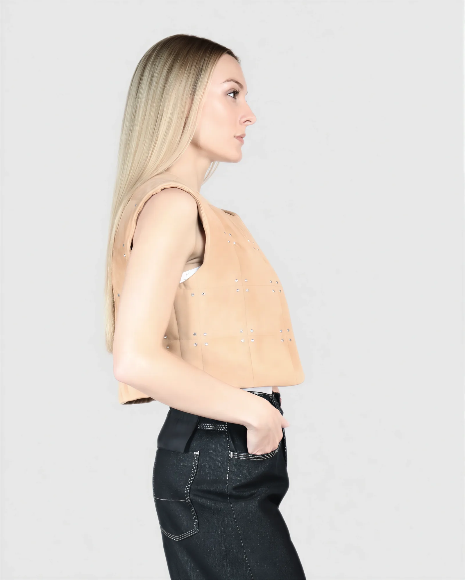 TINA Crystal Studded Suede Vest 3