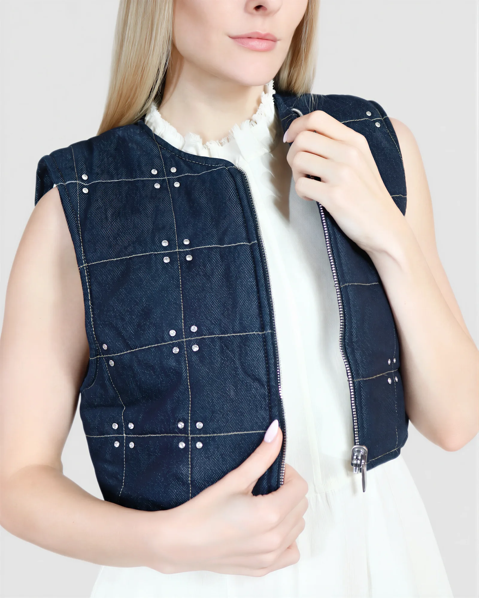 MARTINA Crystal Studded Reversible Denim Vest – vista alternativa