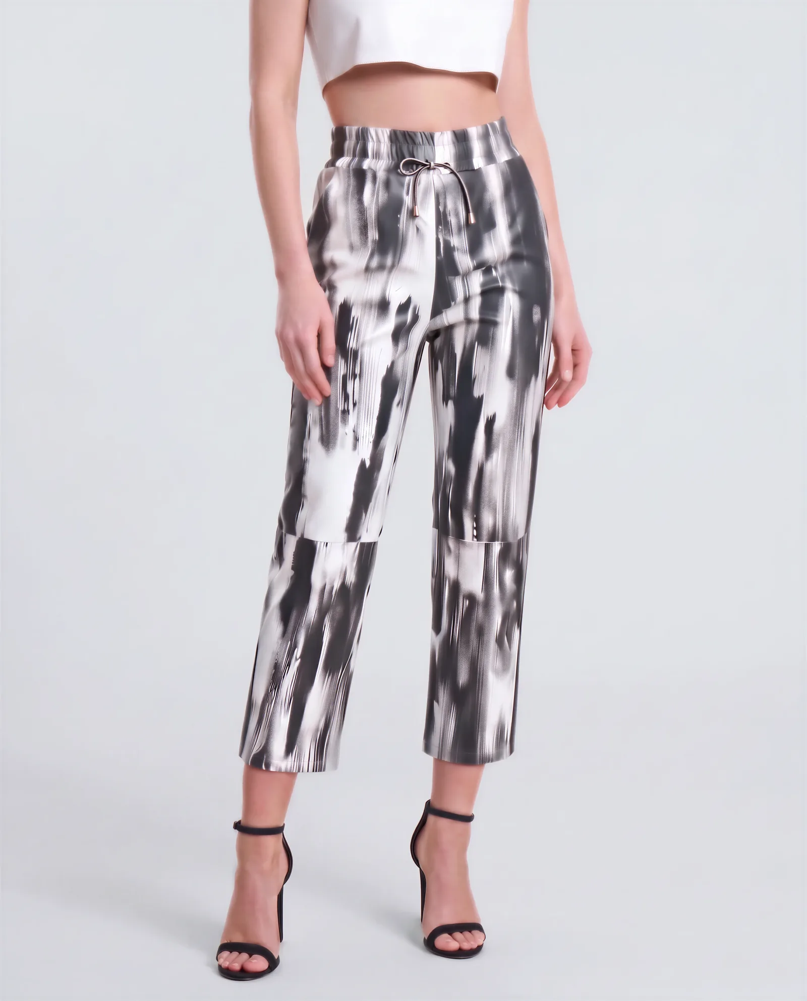 BIARRITZ Drawstring Cropped Brushstroke Leather Pants 3