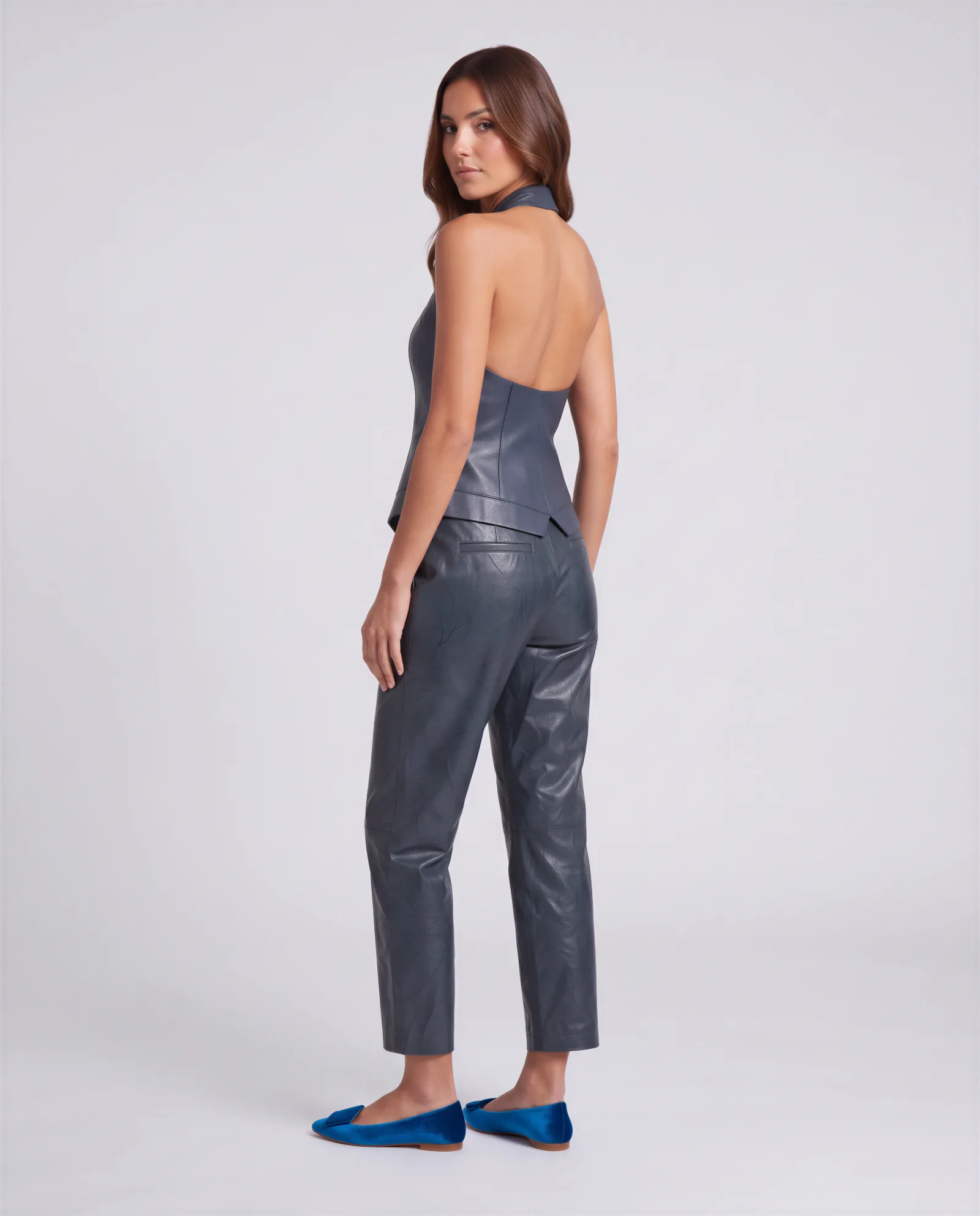 BIARRITZ Drawstring Cropped Crushed Print Leather Pants 4
