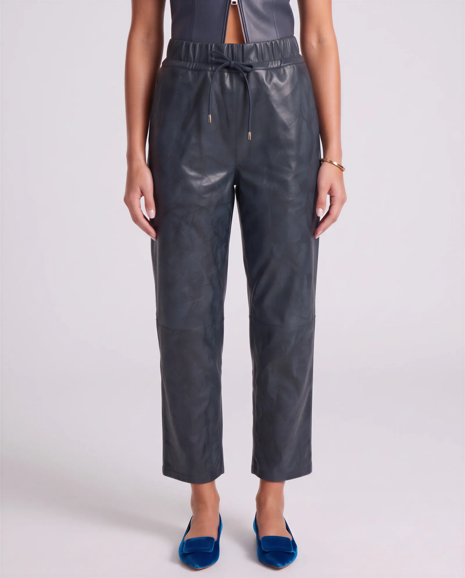 BIARRITZ Drawstring Cropped Crushed Print Leather Pants – vista alternativa