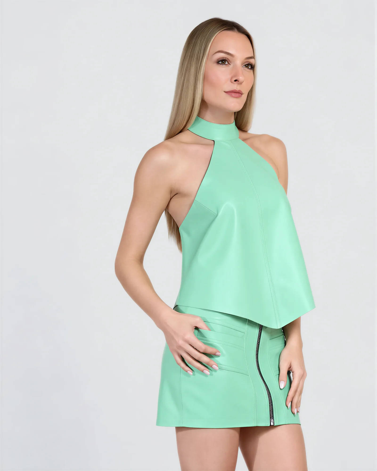 DAKOTA Front Zip Mini Leather Skirt 6