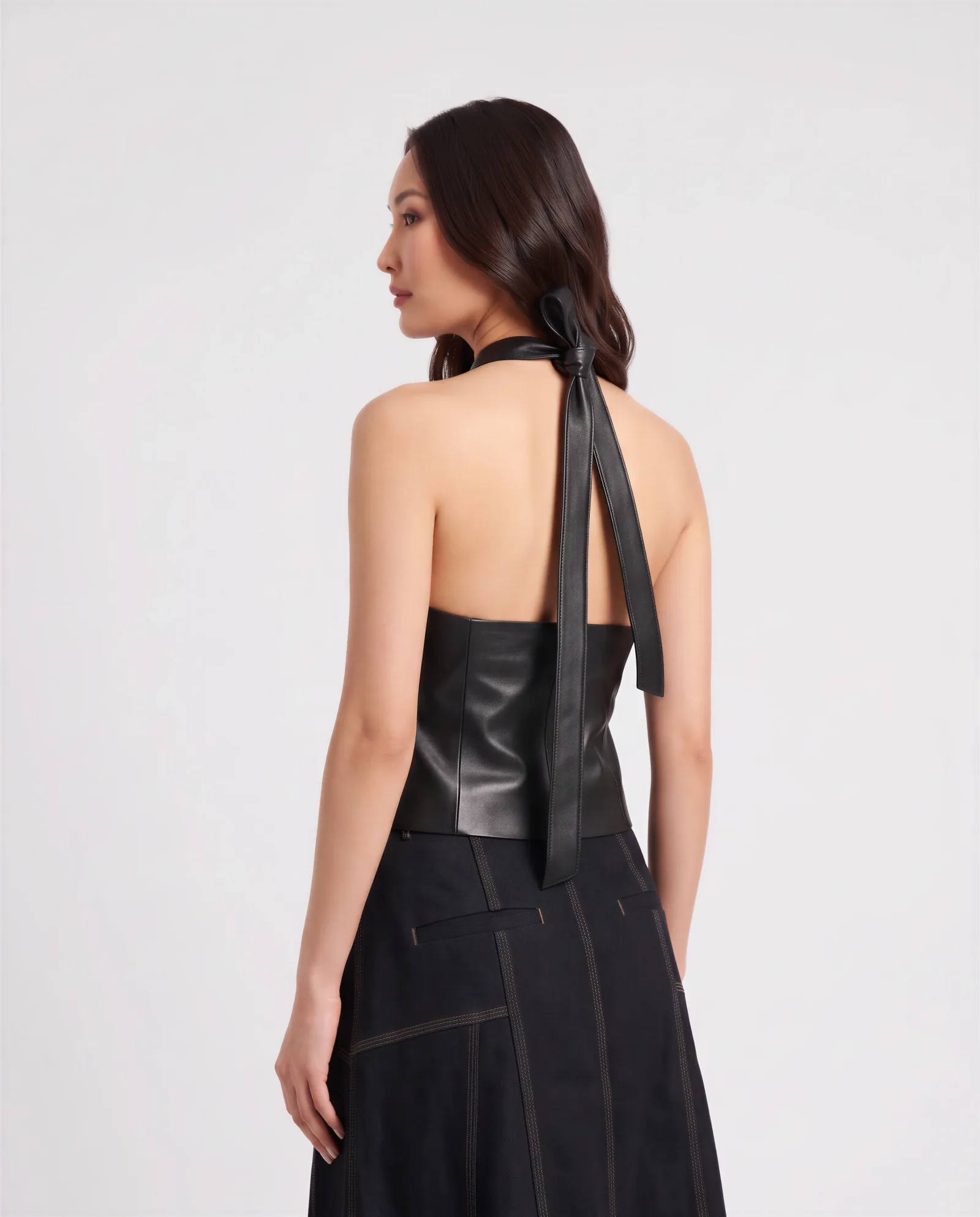MORA Halter Tie Back Leather Top 4
