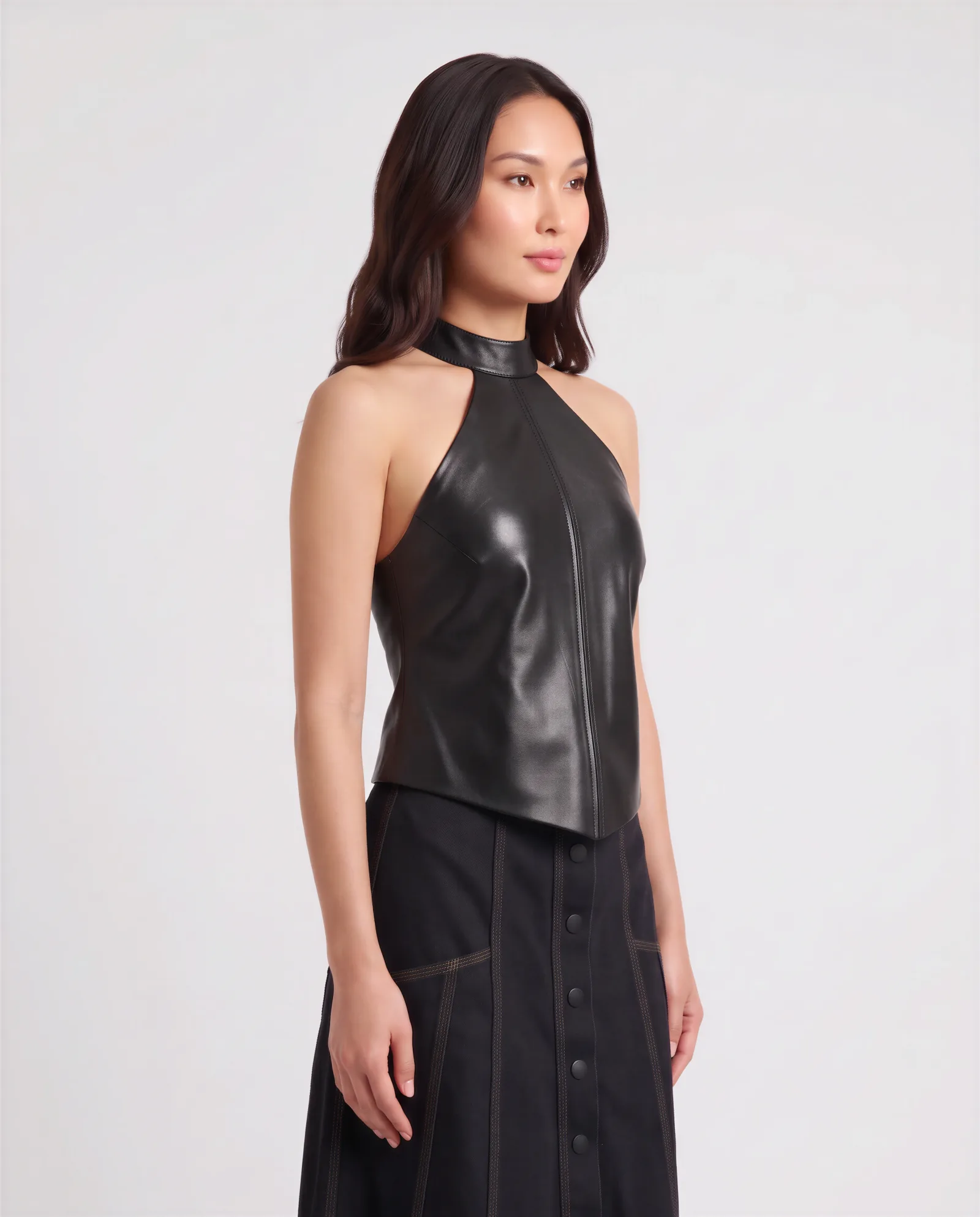 MORA Halter Tie Back Leather Top 5