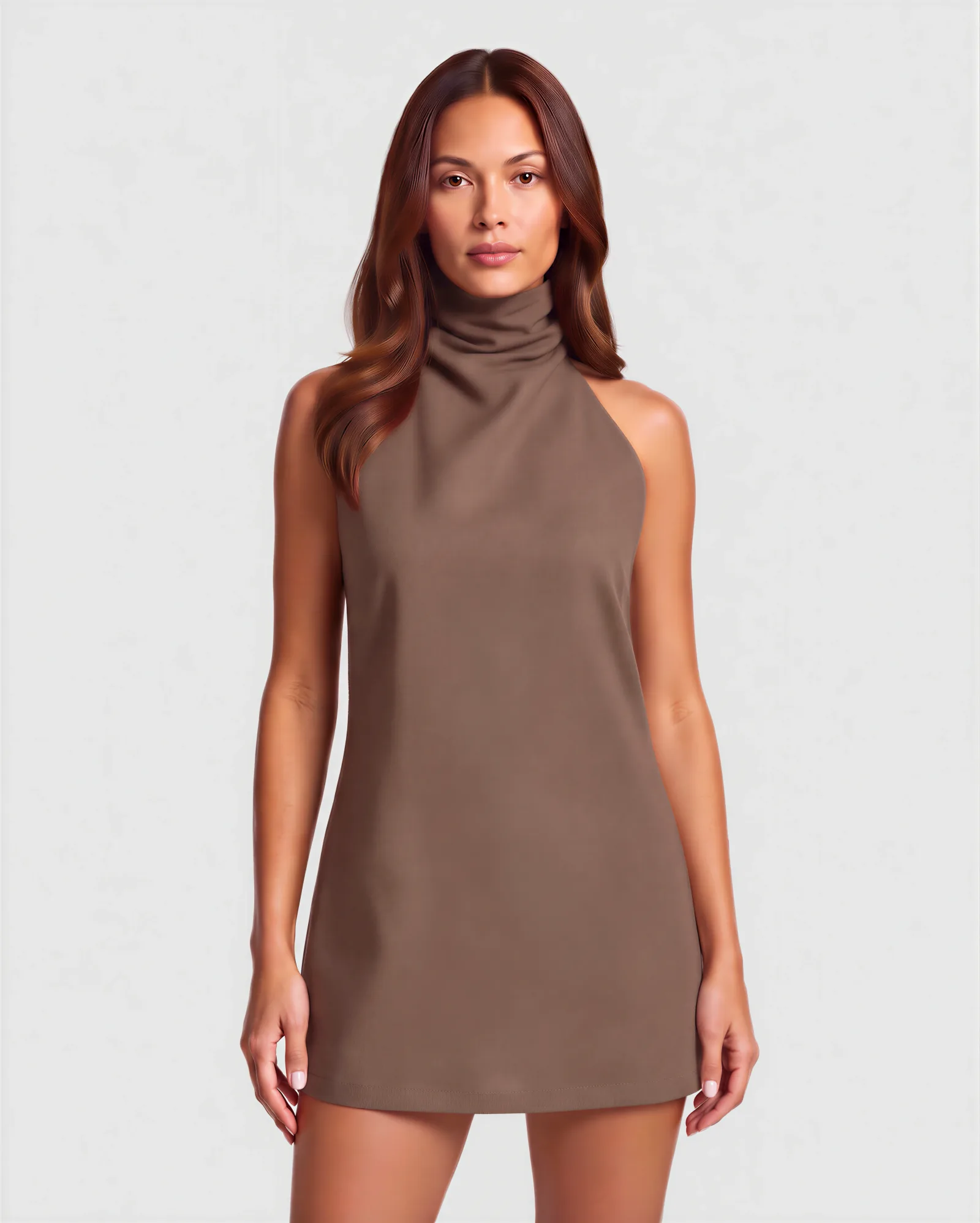 GARZA High Neck Mini Linen Dress 8