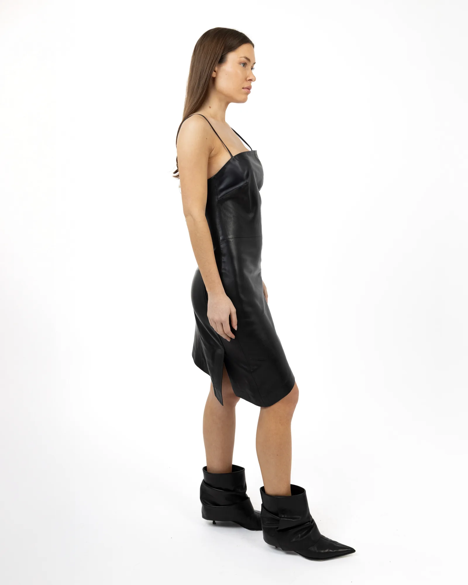 BEGONIA Asymmetric Leather Strap Dress 3
