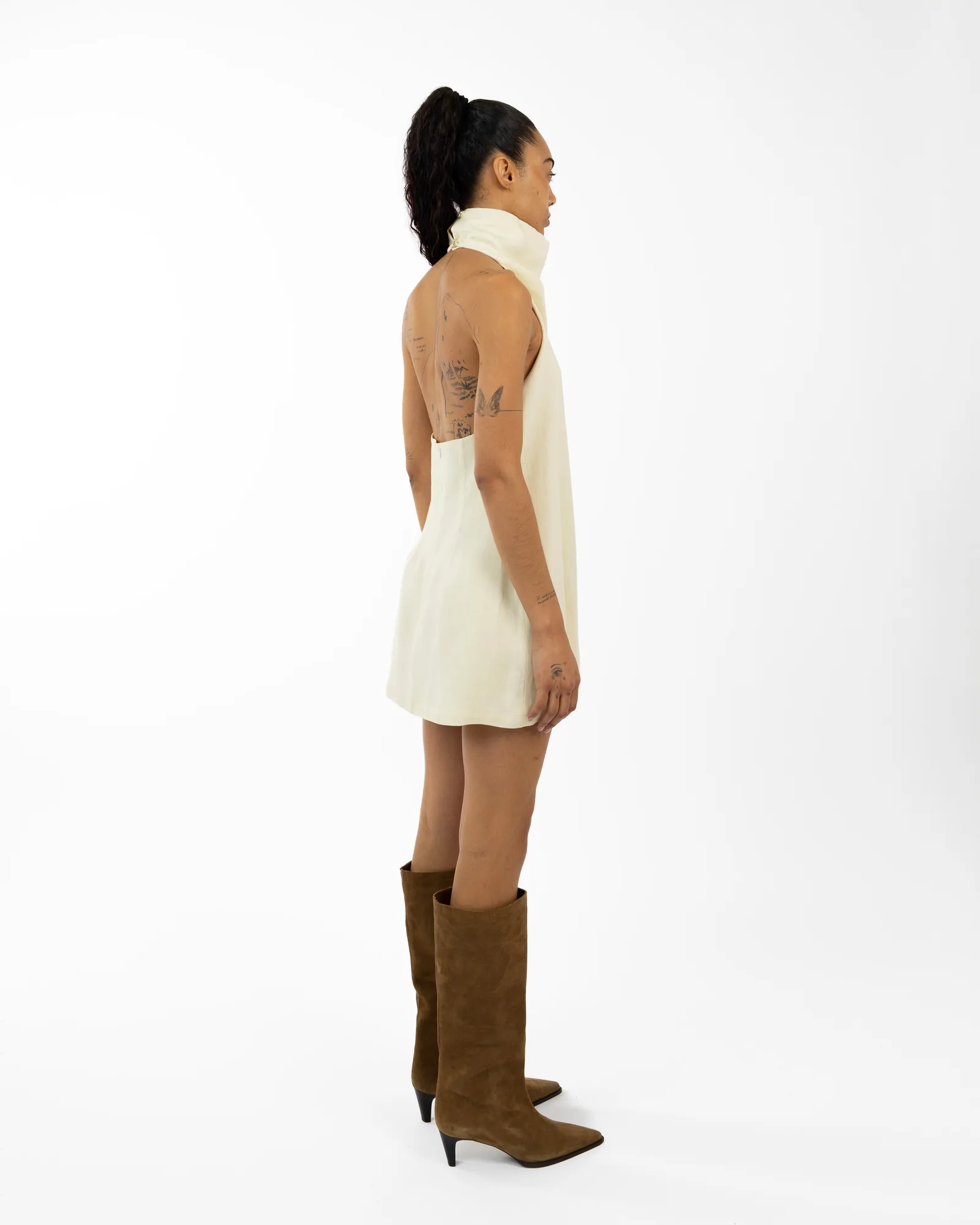 GARZA High Neck Mini Linen Dress 4