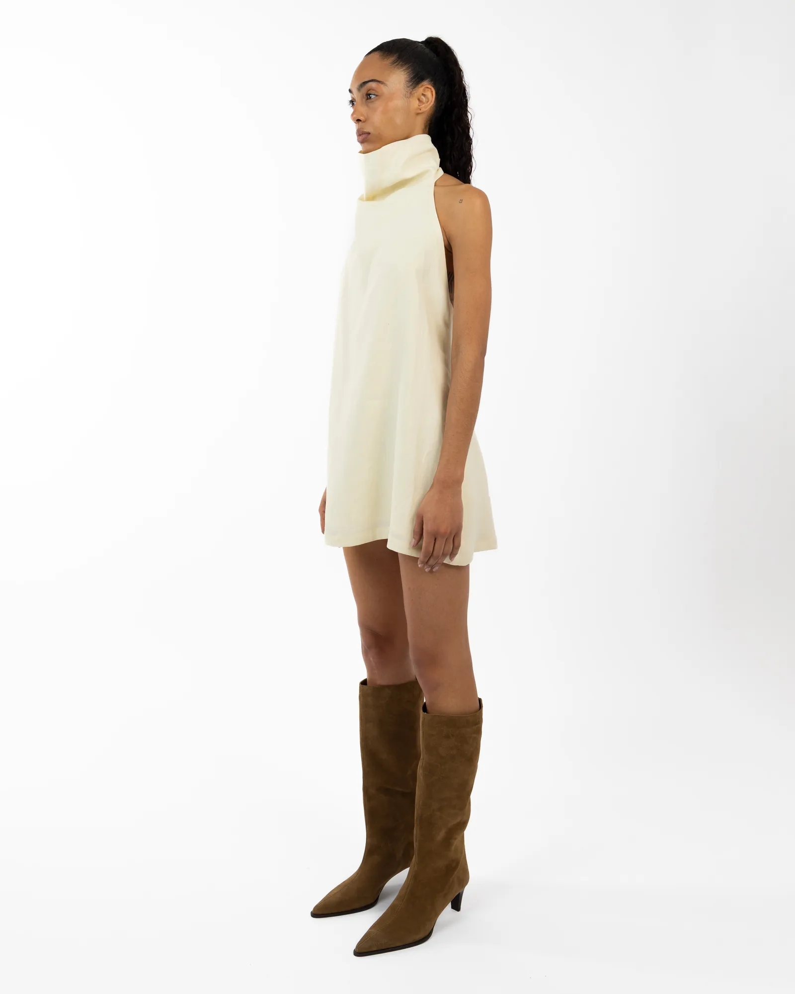 GARZA High Neck Mini Linen Dress 5