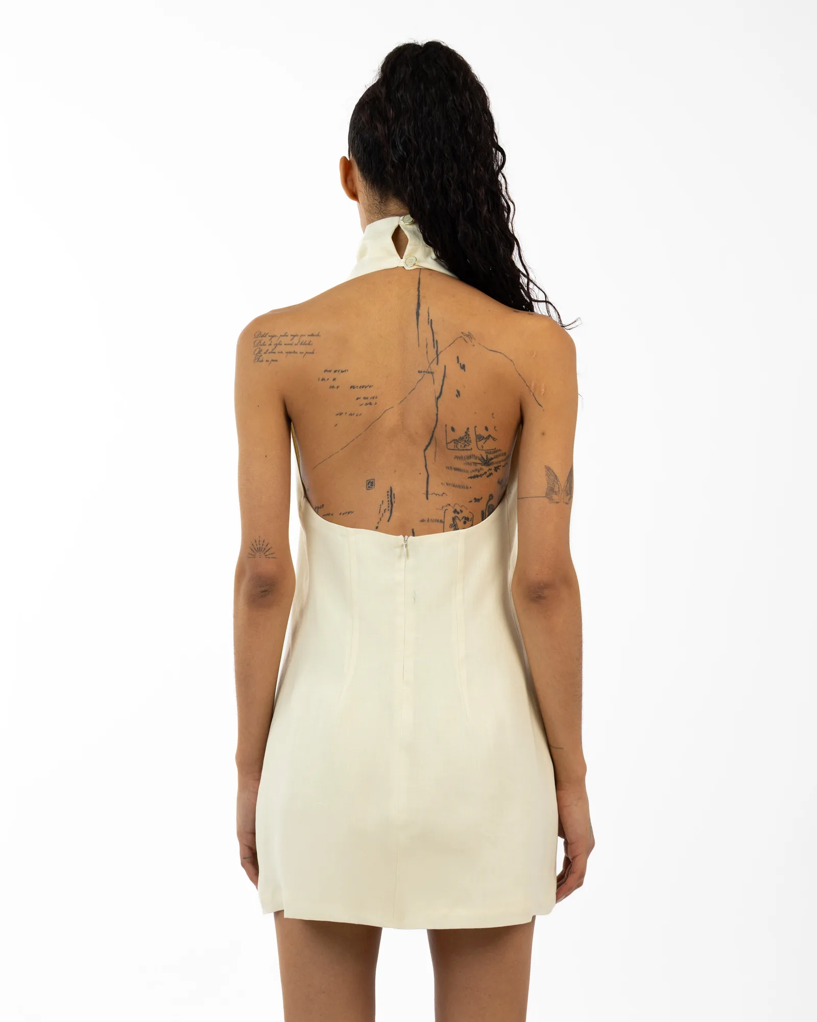 GARZA High Neck Mini Linen Dress – vista alternativa