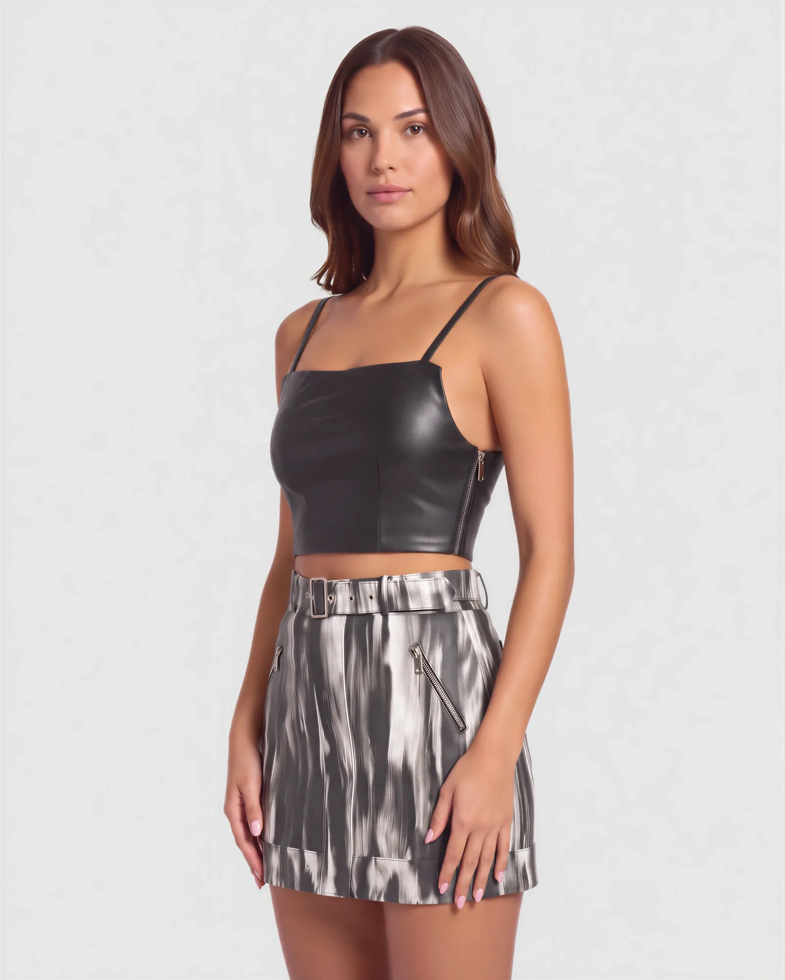 MALIK Biker Mini Brushstroke Leather Skirt – vista alternativa