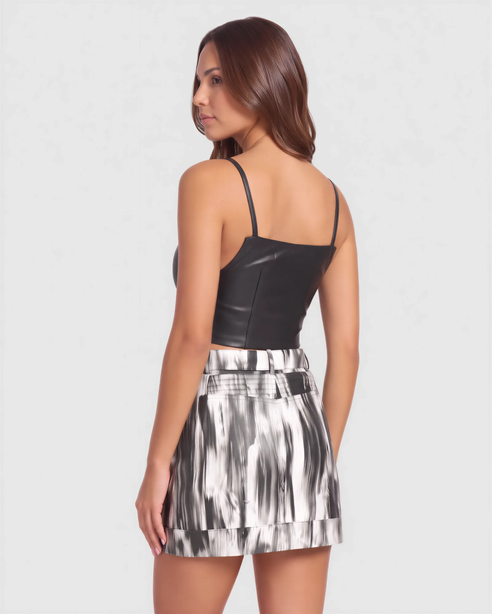 MALIK Biker Mini Brushstroke Leather Skirt 3