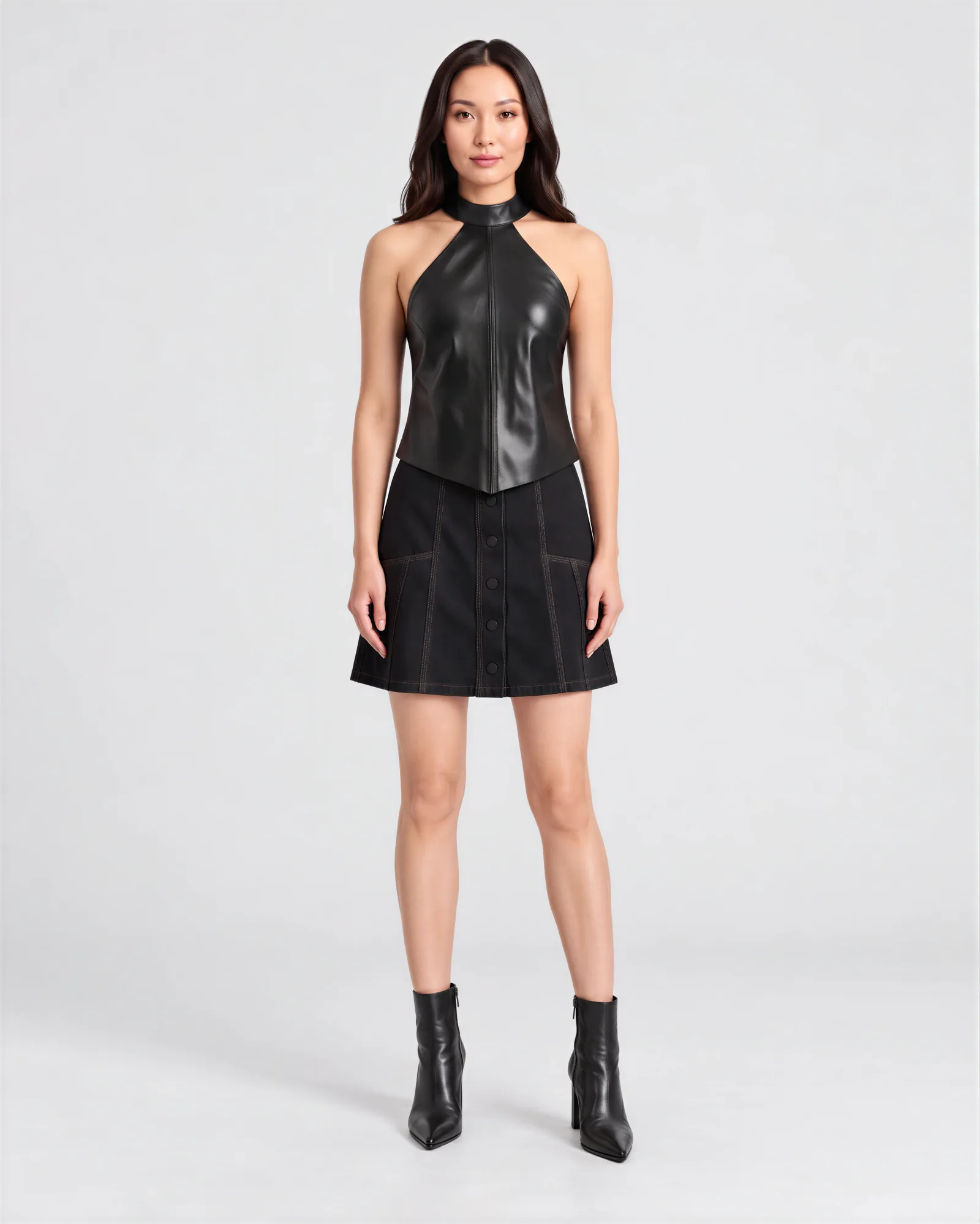 MORA Halter Tie Back Leather Top 1