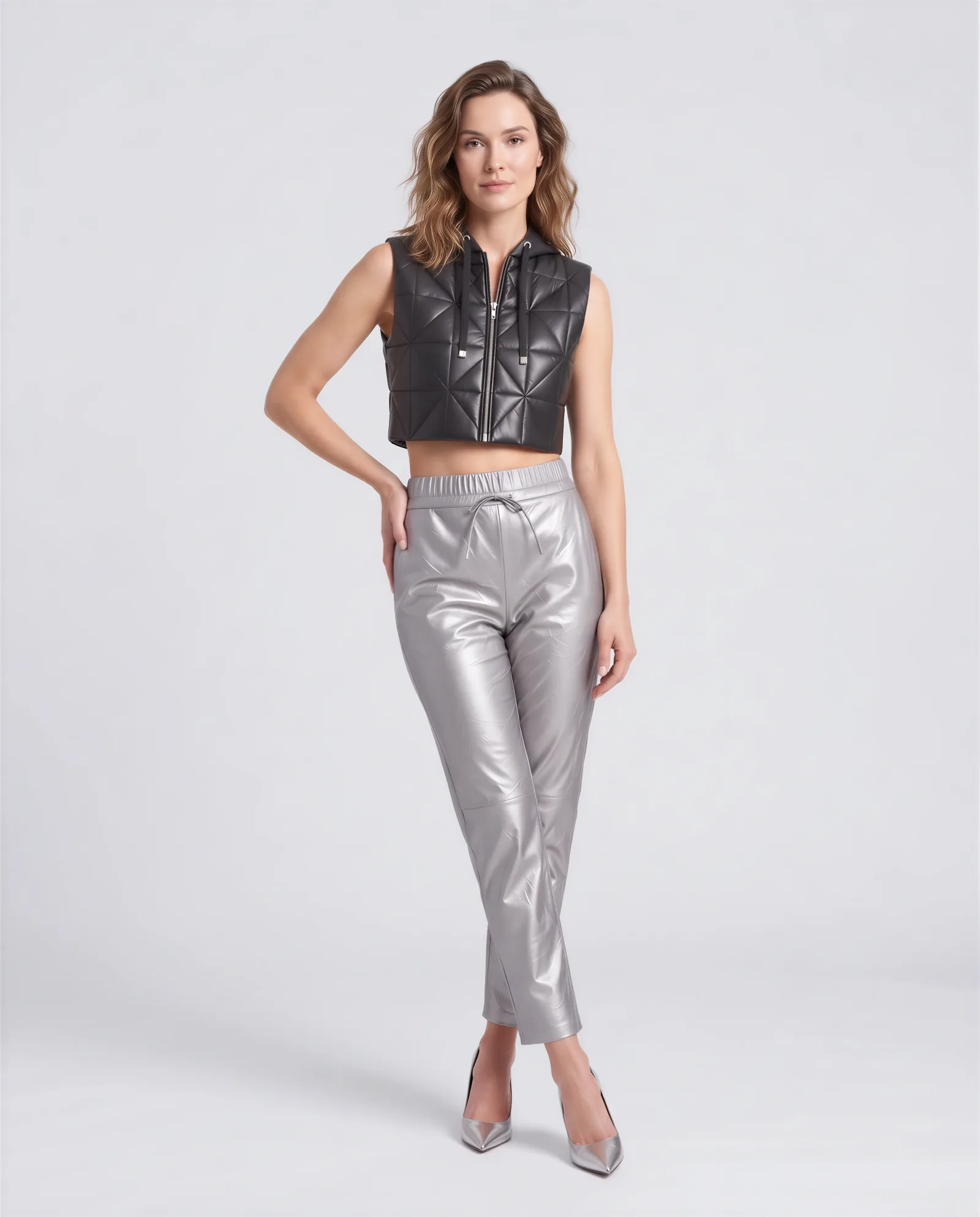 BIARRITZ Drawstring Cropped Wrinkled Leather Pants 2