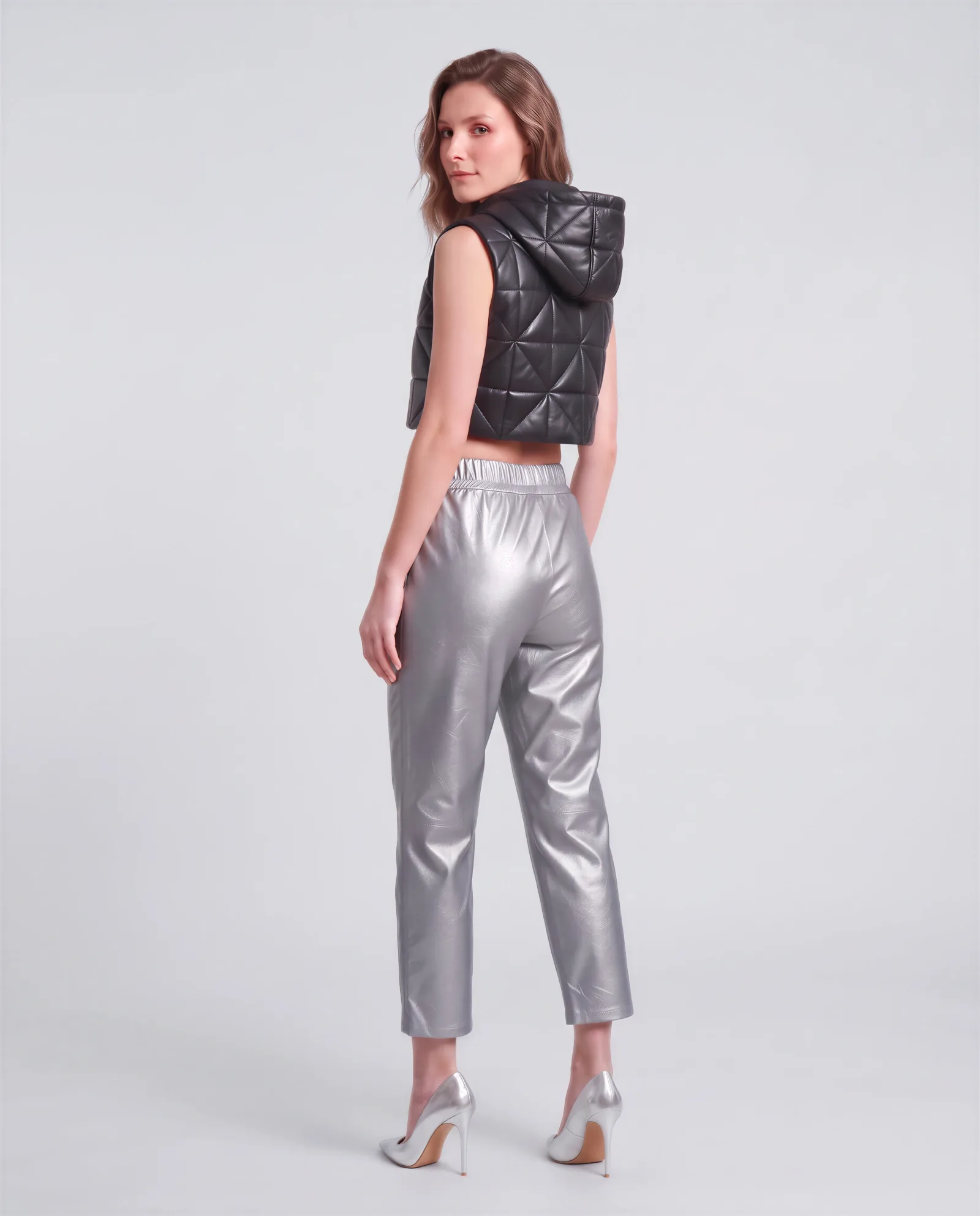 BIARRITZ Drawstring Cropped Wrinkled Leather Pants 3