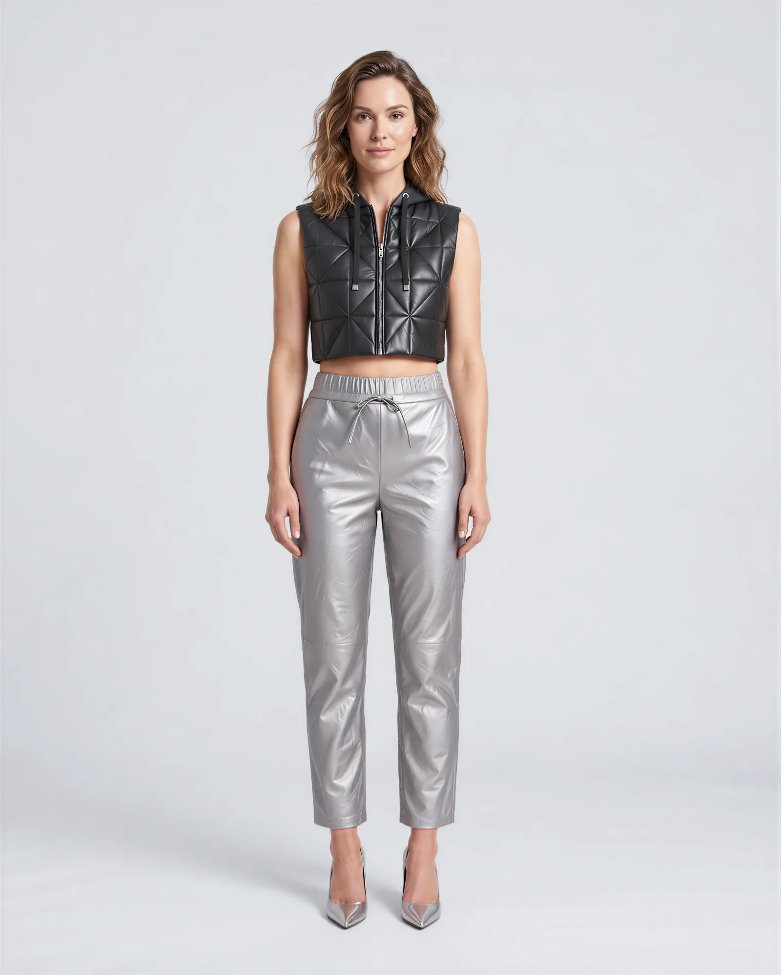 BIARRITZ Drawstring Cropped Wrinkled Leather Pants 1