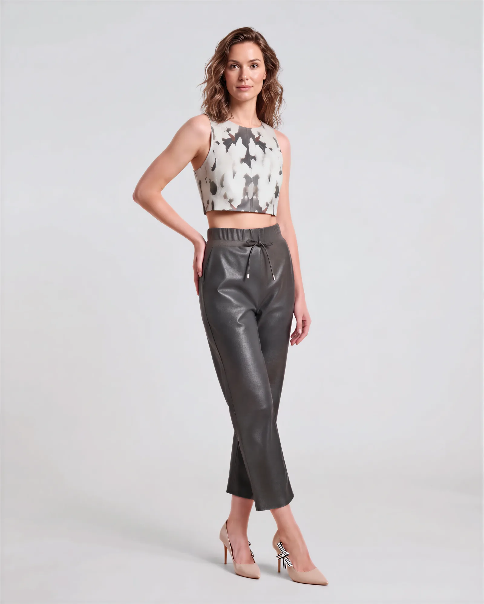BIARRITZ Drawstring Cropped Distressed Leather Pants 1