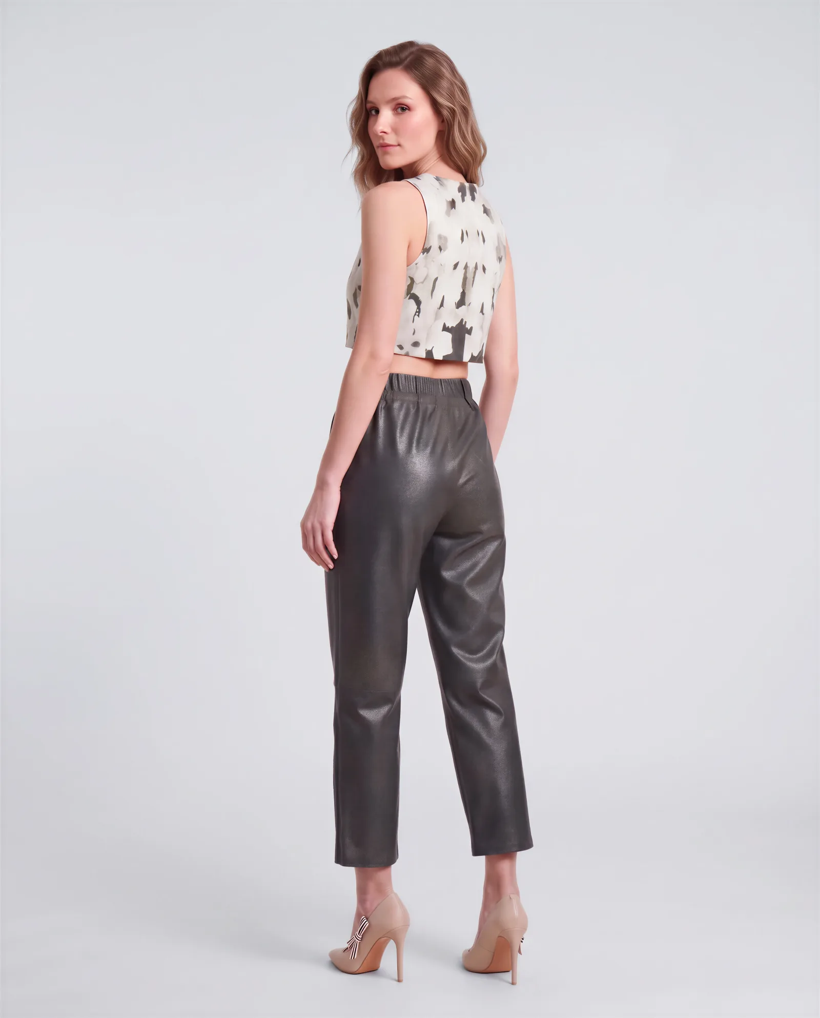 BIARRITZ Drawstring Cropped Distressed Leather Pants 3