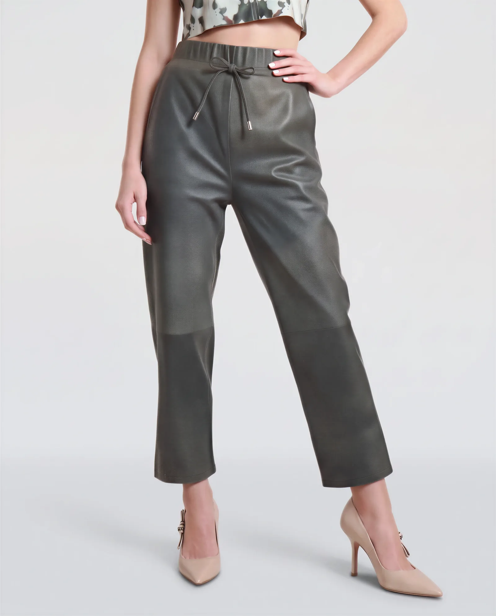 BIARRITZ Drawstring Cropped Distressed Leather Pants 2