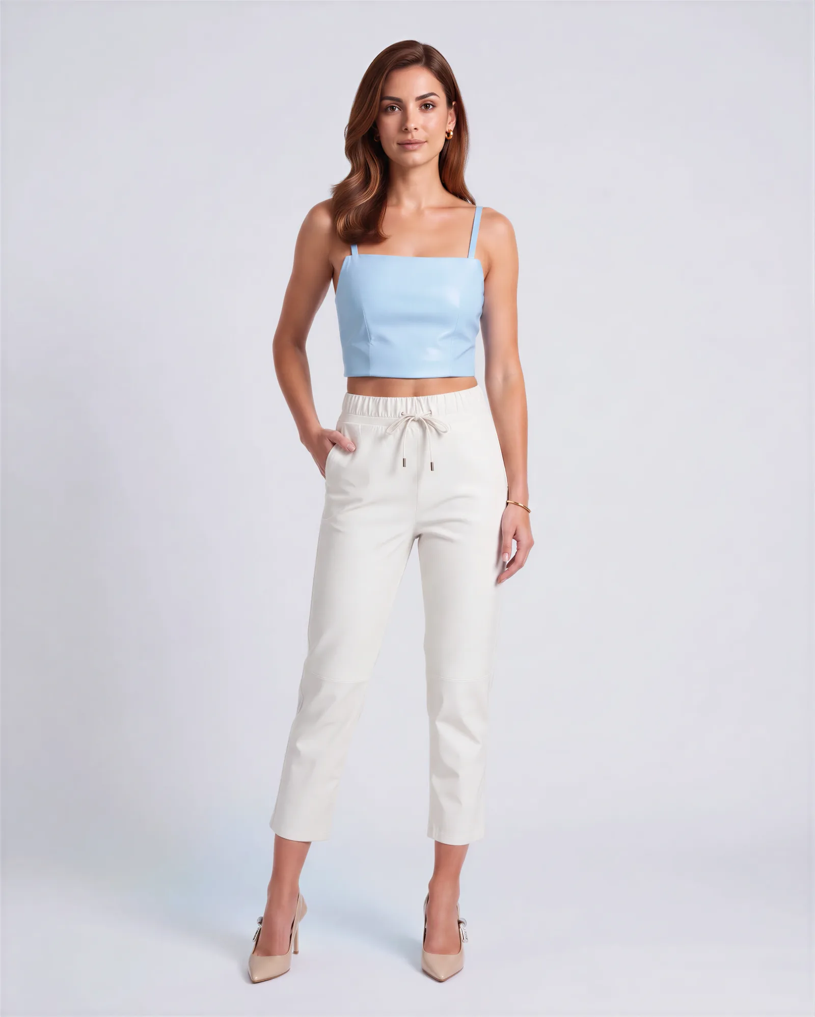 BIARRITZ Drawstring Cropped Leather Pants 8