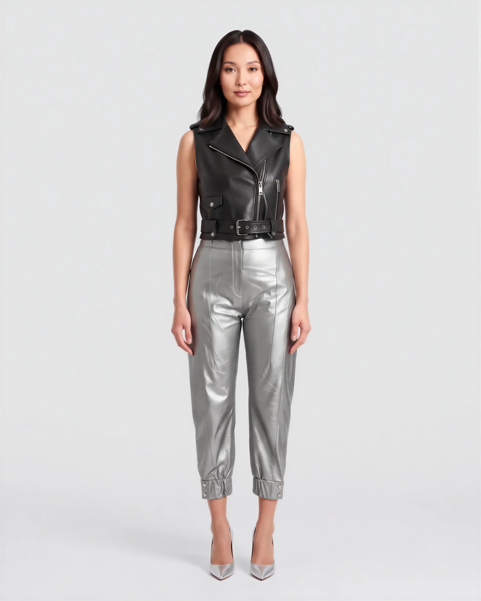AGNES Biker Belted Leather Vest 1