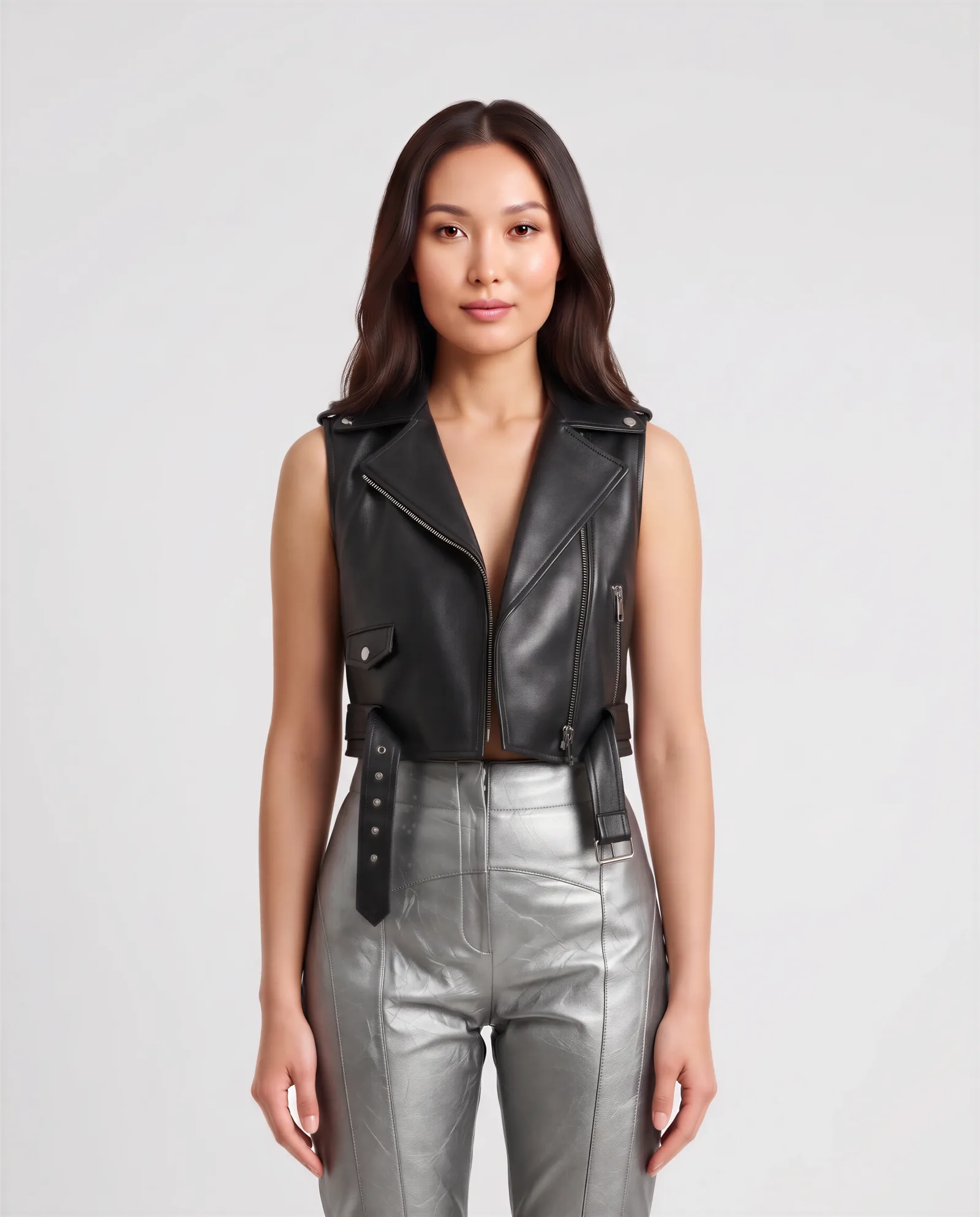 AGNES Biker Belted Leather Vest 2