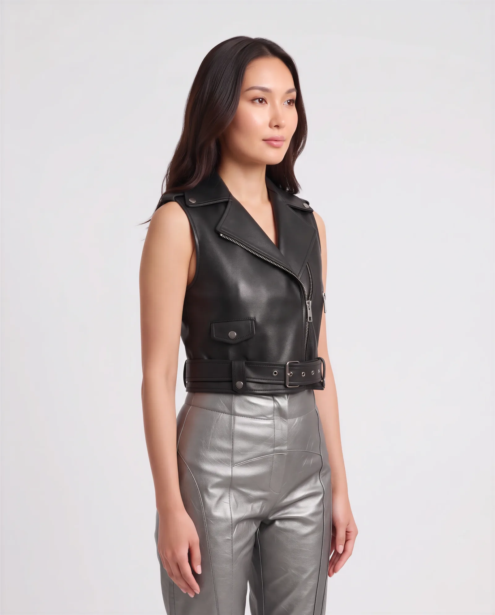 AGNES Biker Belted Leather Vest 3