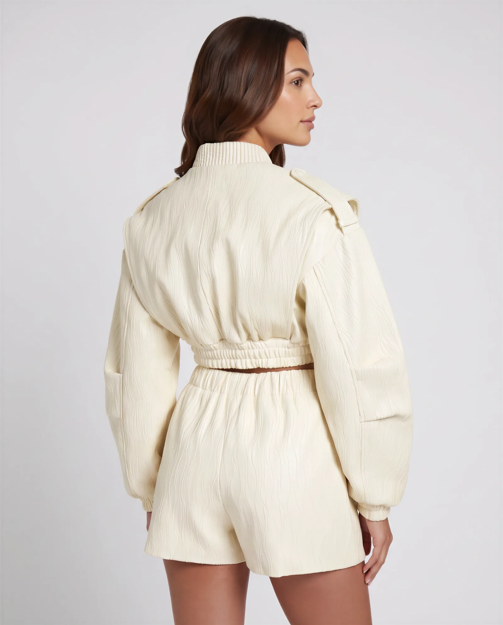 THONET Cropped Bomber Plissé Leather Jacket 2
