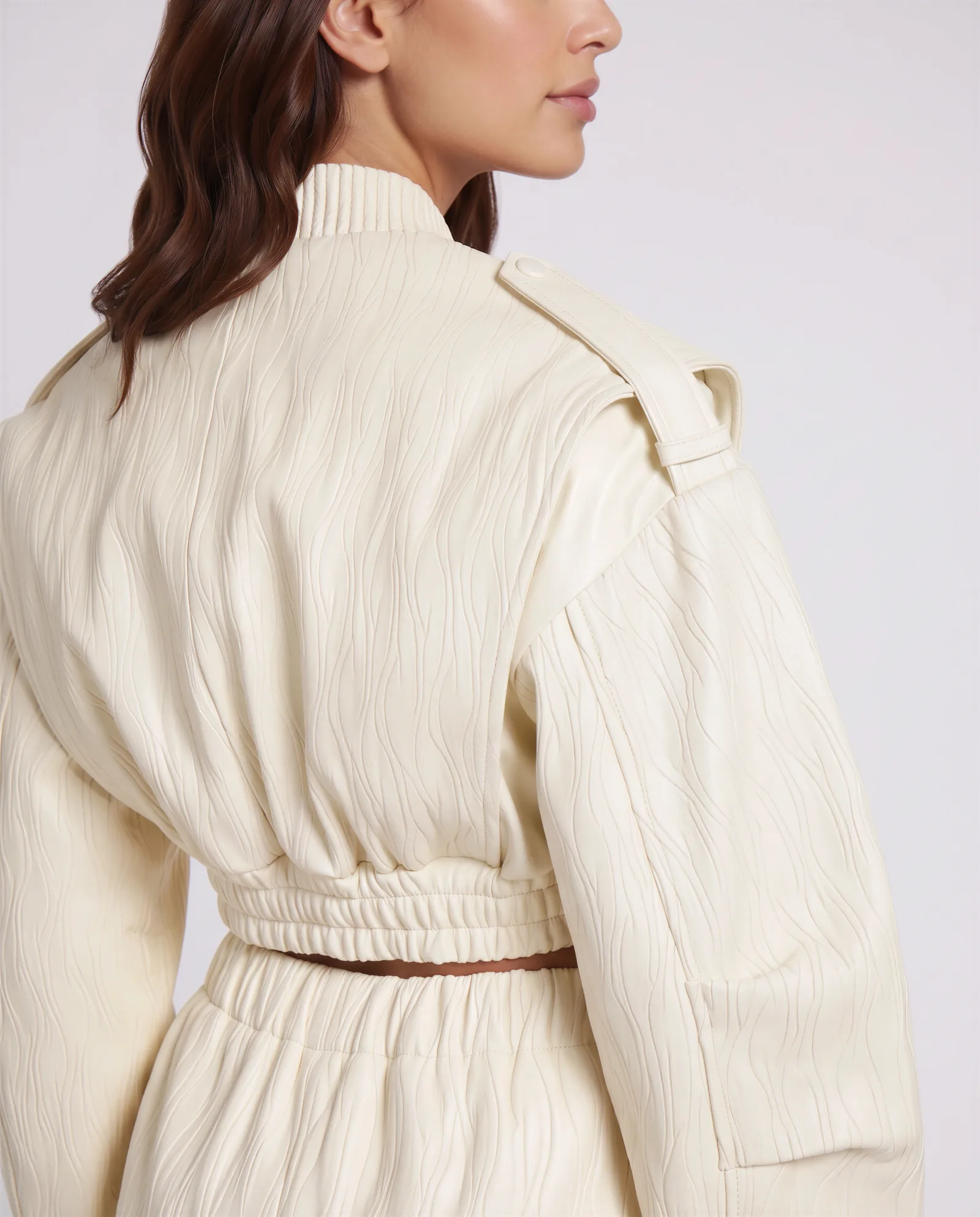 THONET Cropped Bomber Plissé Leather Jacket 4