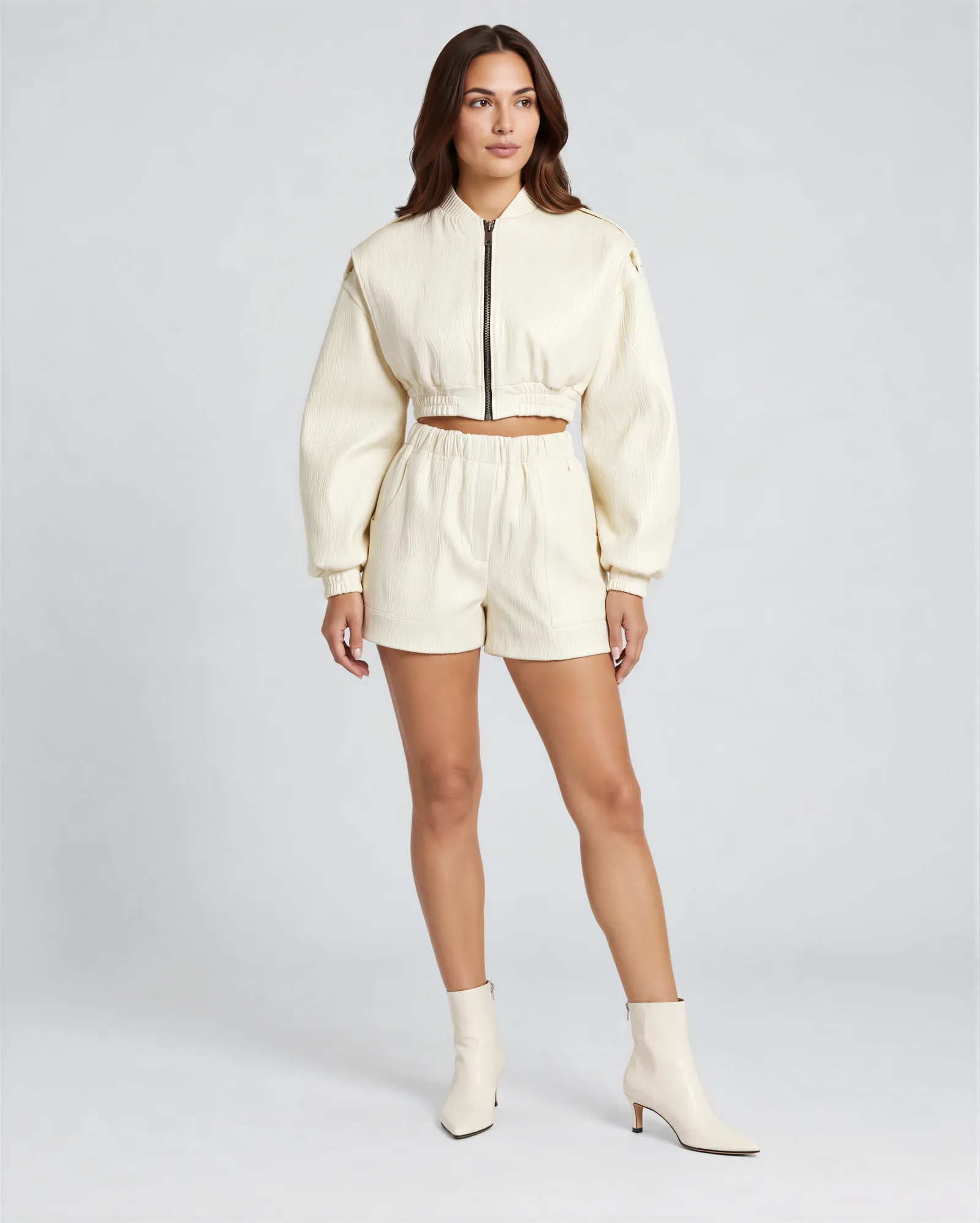 THONET Cropped Bomber Plissé Leather Jacket 1