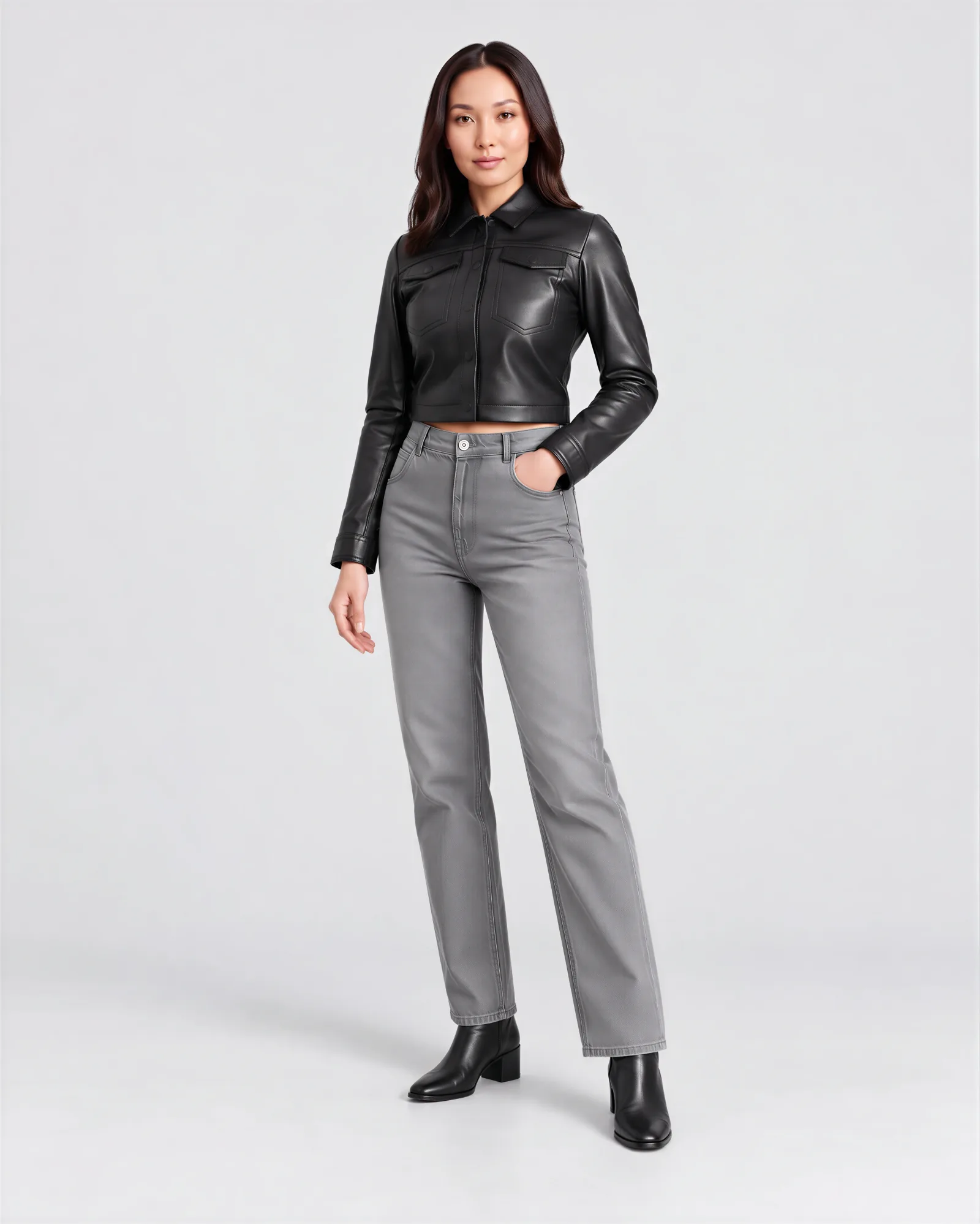 KAT Cropped Trucker Leather Jacket 1