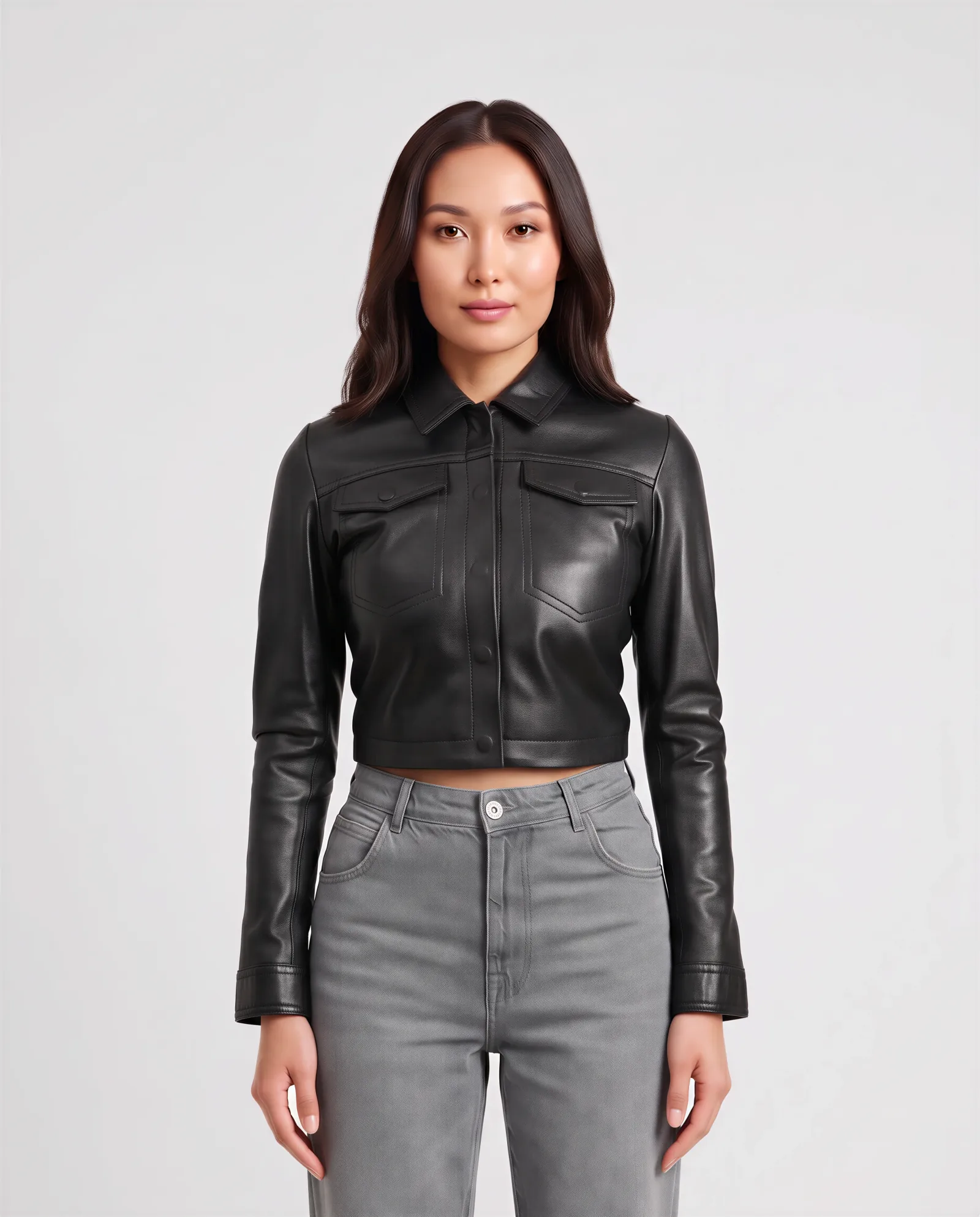 KAT Cropped Trucker Leather Jacket 2