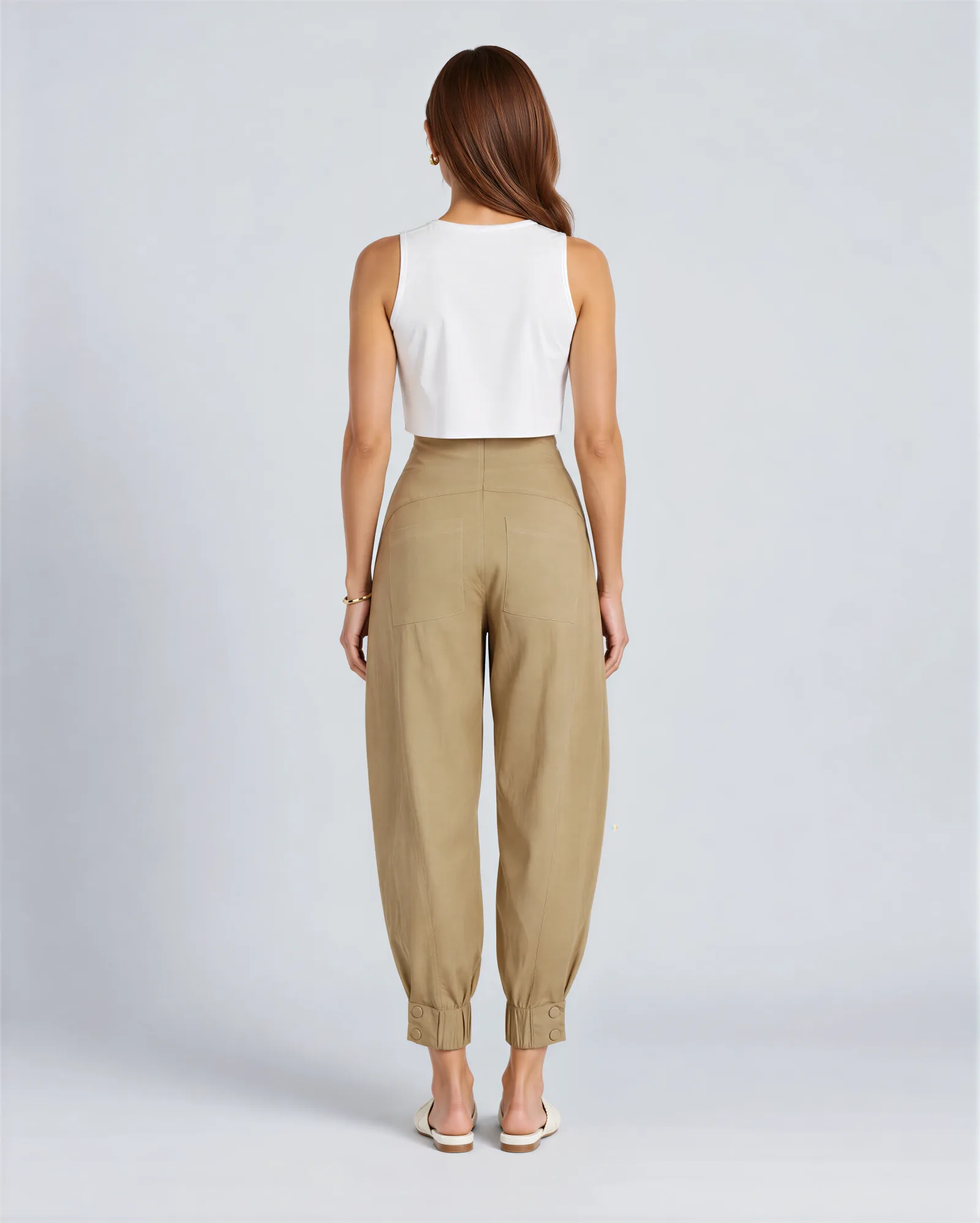 DUTTI Barrel Jogger Cropped Linen Pants 8