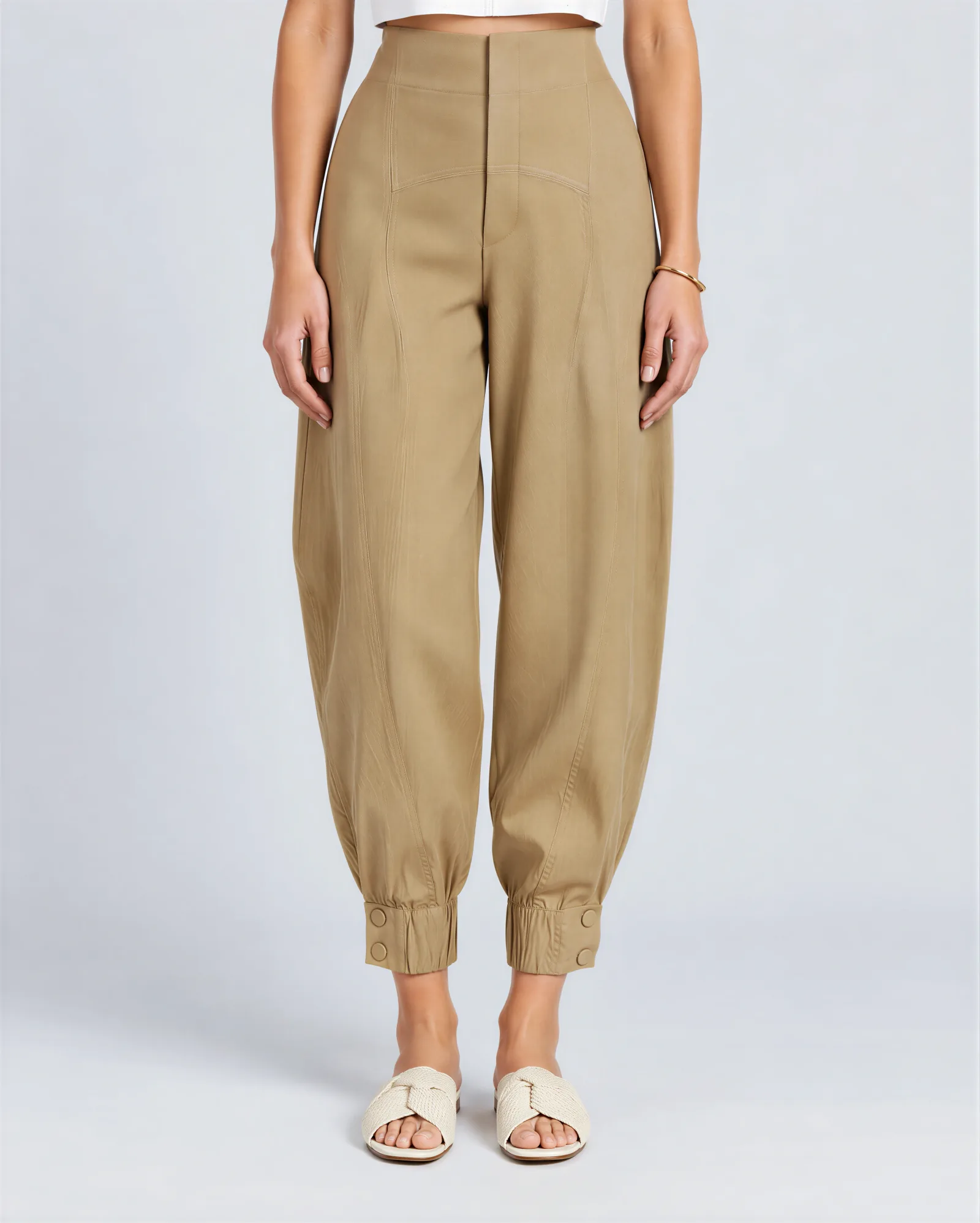 DUTTI Barrel Jogger Cropped Linen Pants 2