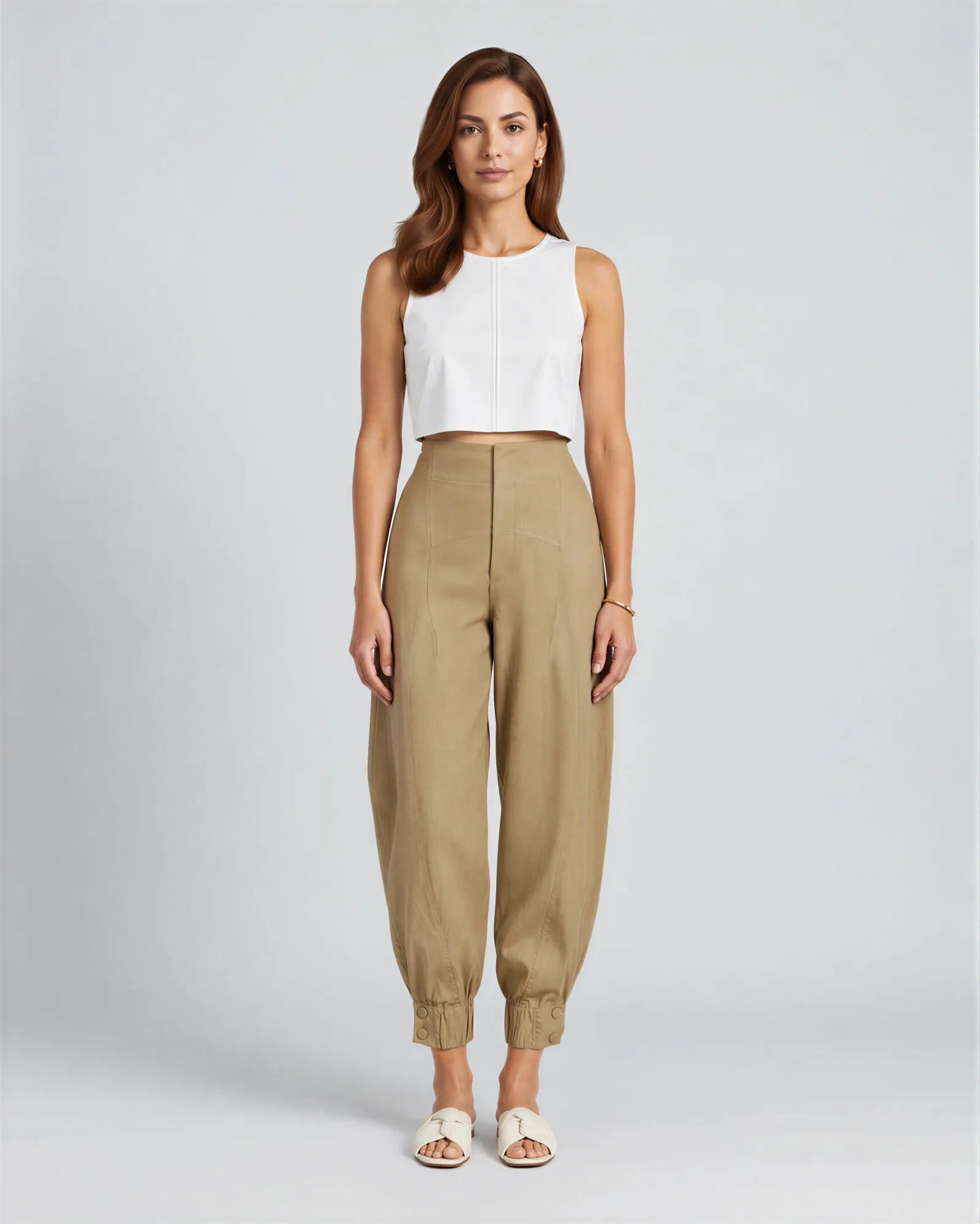 DUTTI Barrel Jogger Cropped Linen Pants 7
