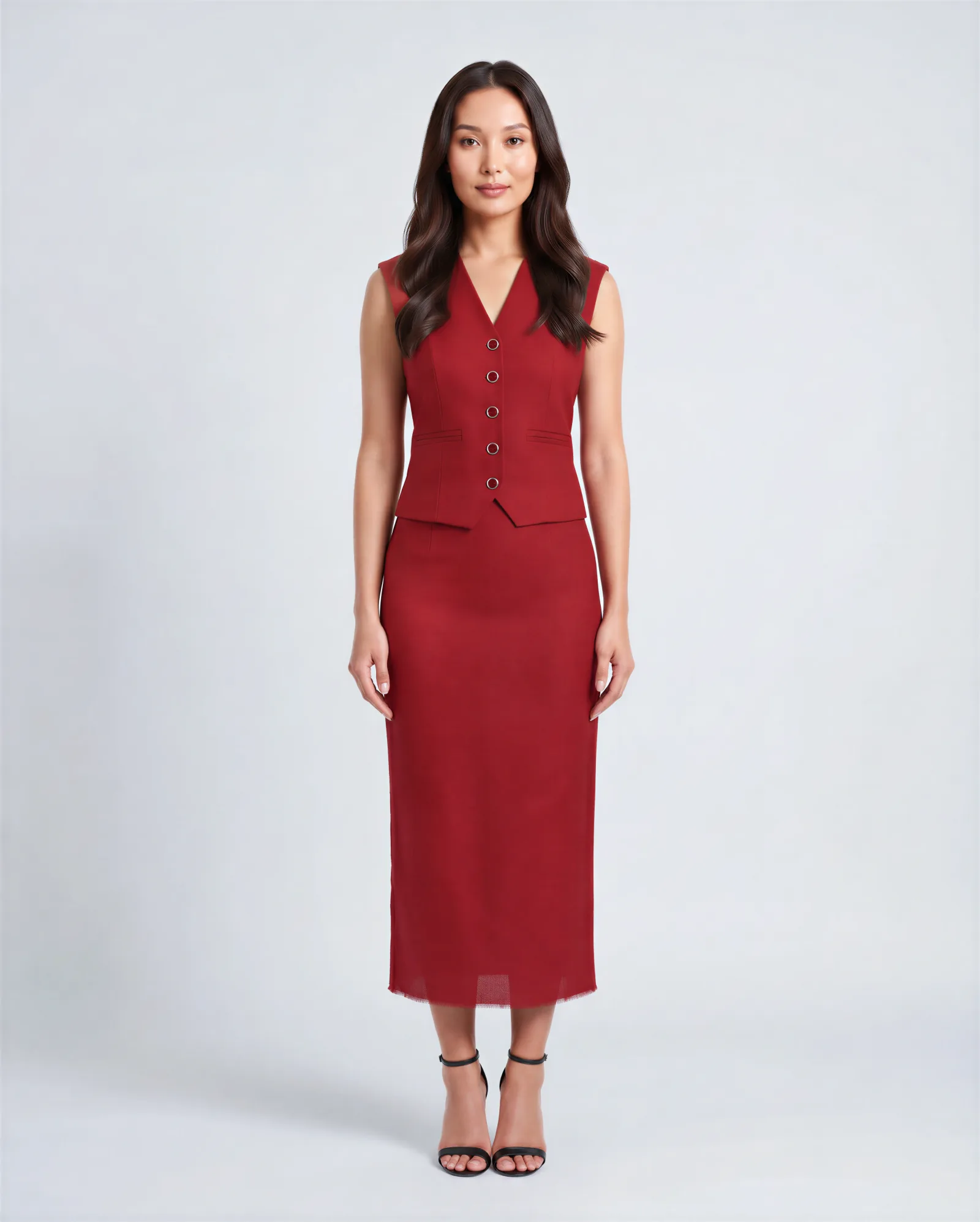 MANZUR Frayed Midi Linen Skirt 1