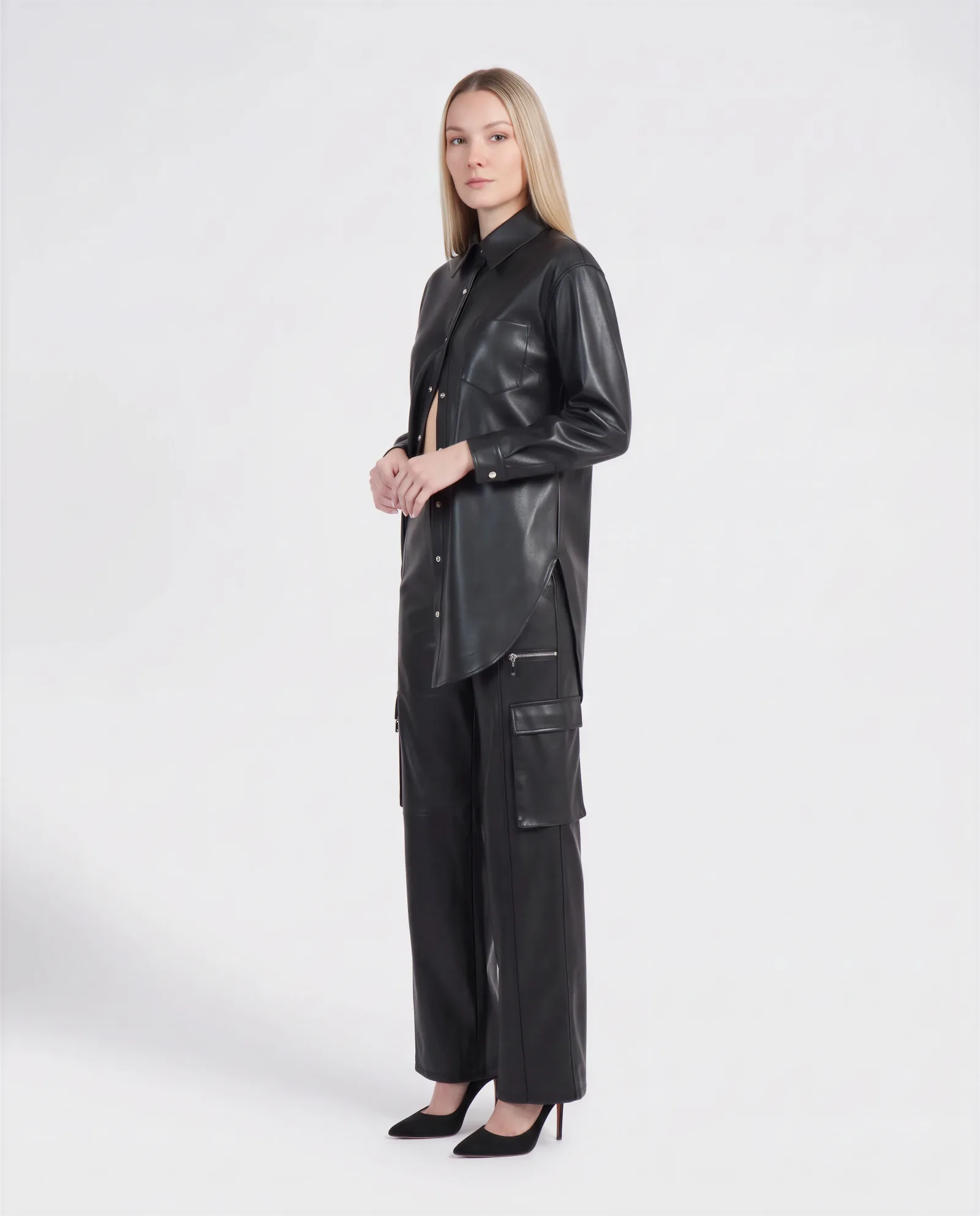 MAXX Wide Leg Cargo Leather Pants 2